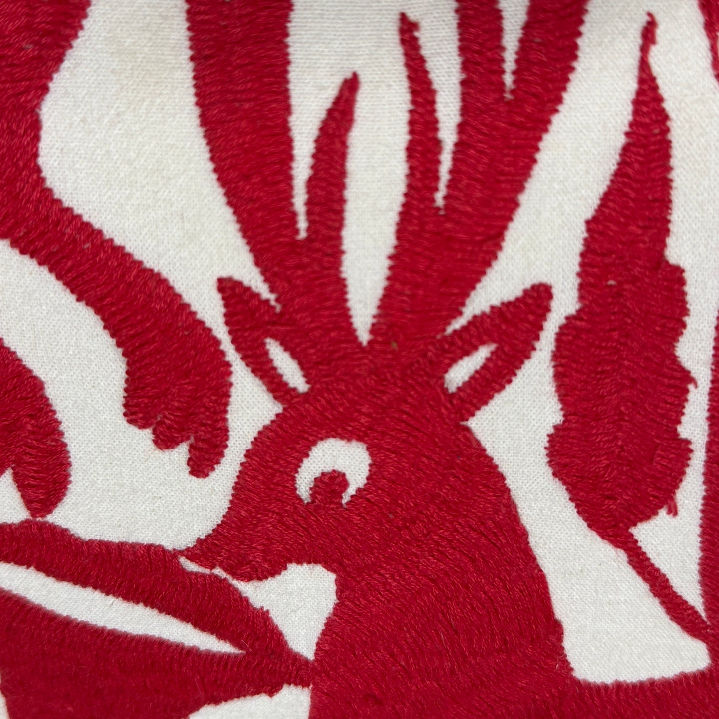 Hand-Embroidered Otomi Pillow Cover – Red & Green 14" x 25"
