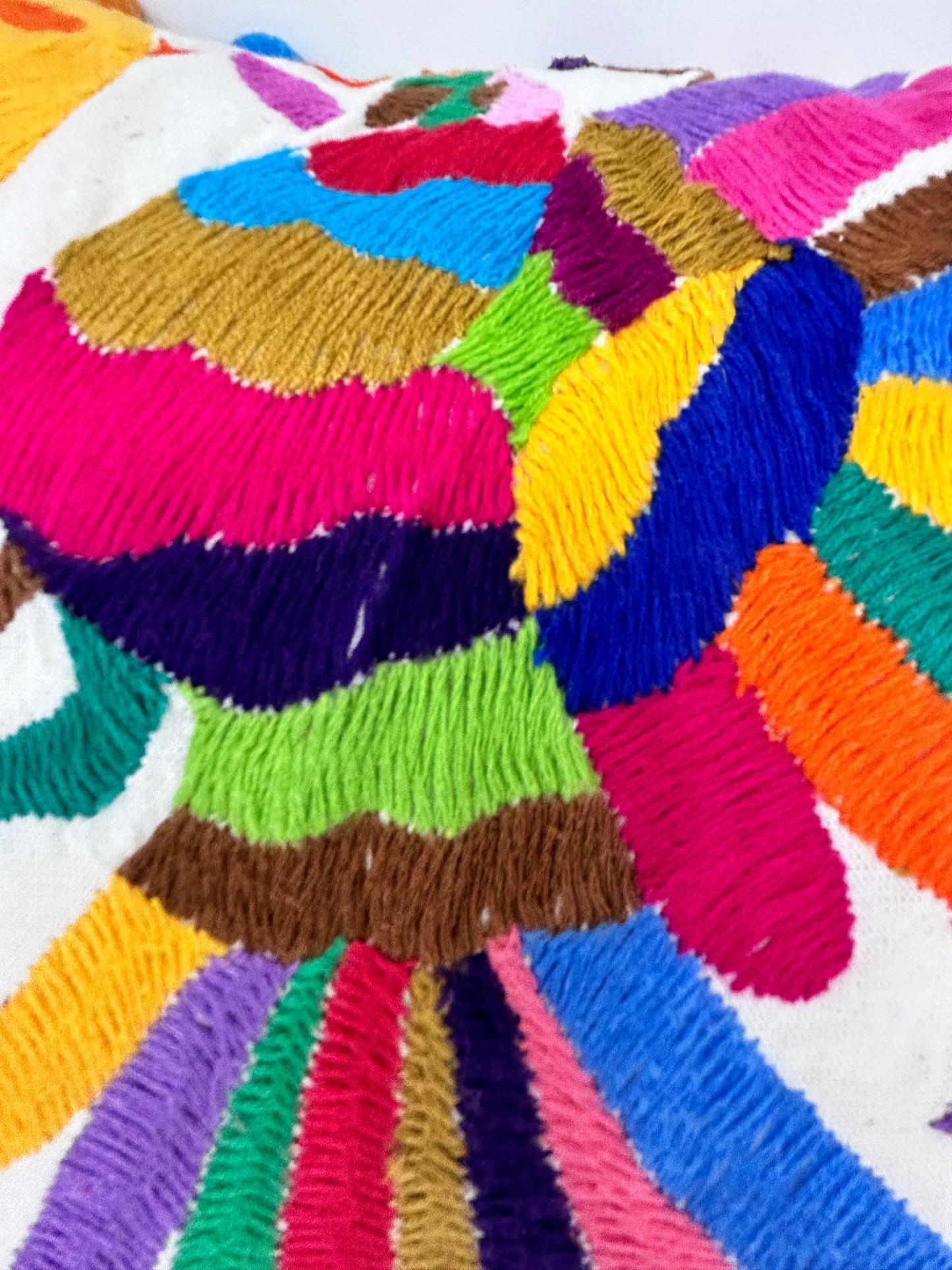 Hand-Embroidered Otomi Pillow Cover - Pompoms – Rainbow & White 13" x 17"