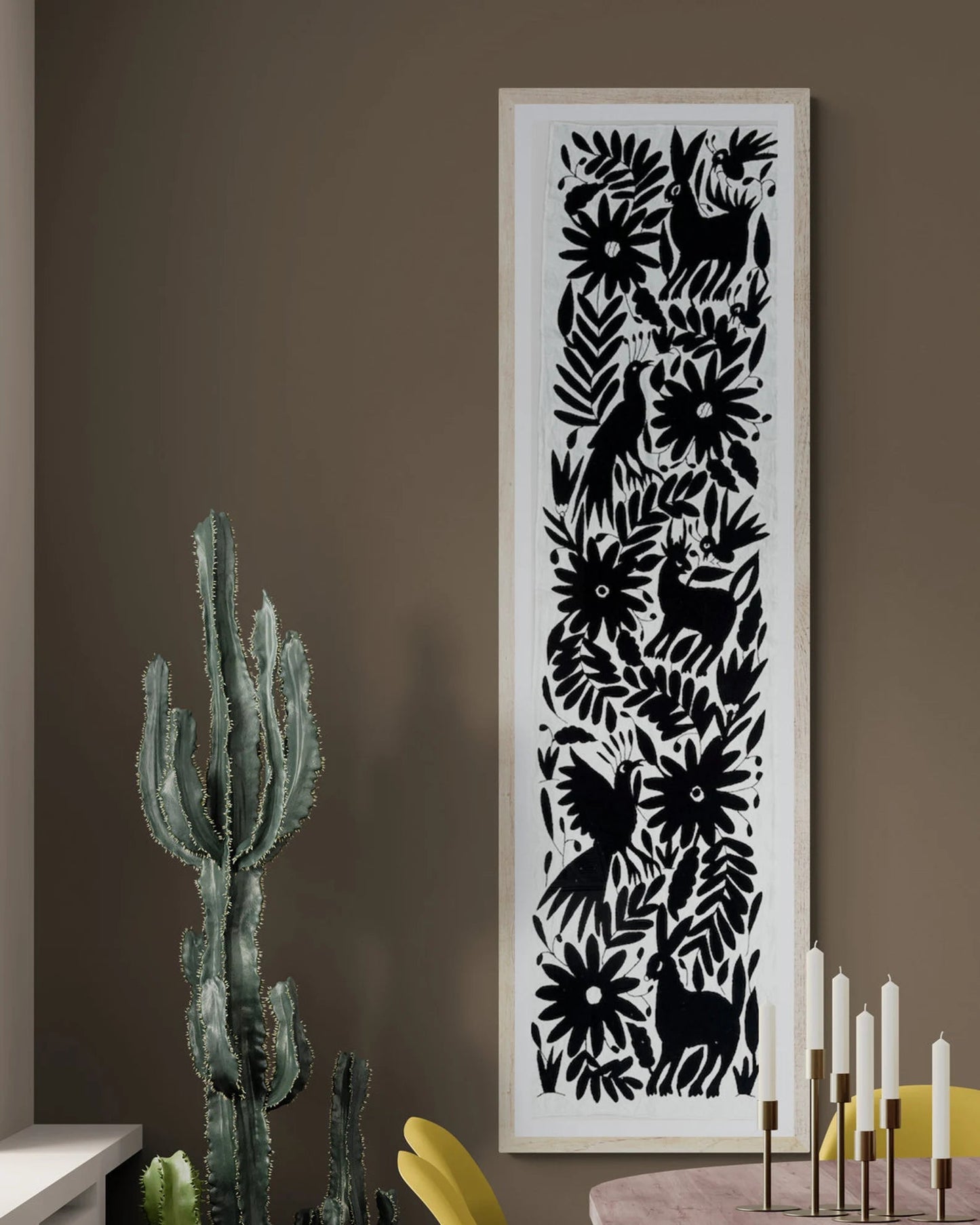 Hand-Embroidered Mexican Runner – Black & Ivory Decor. 18"x74"