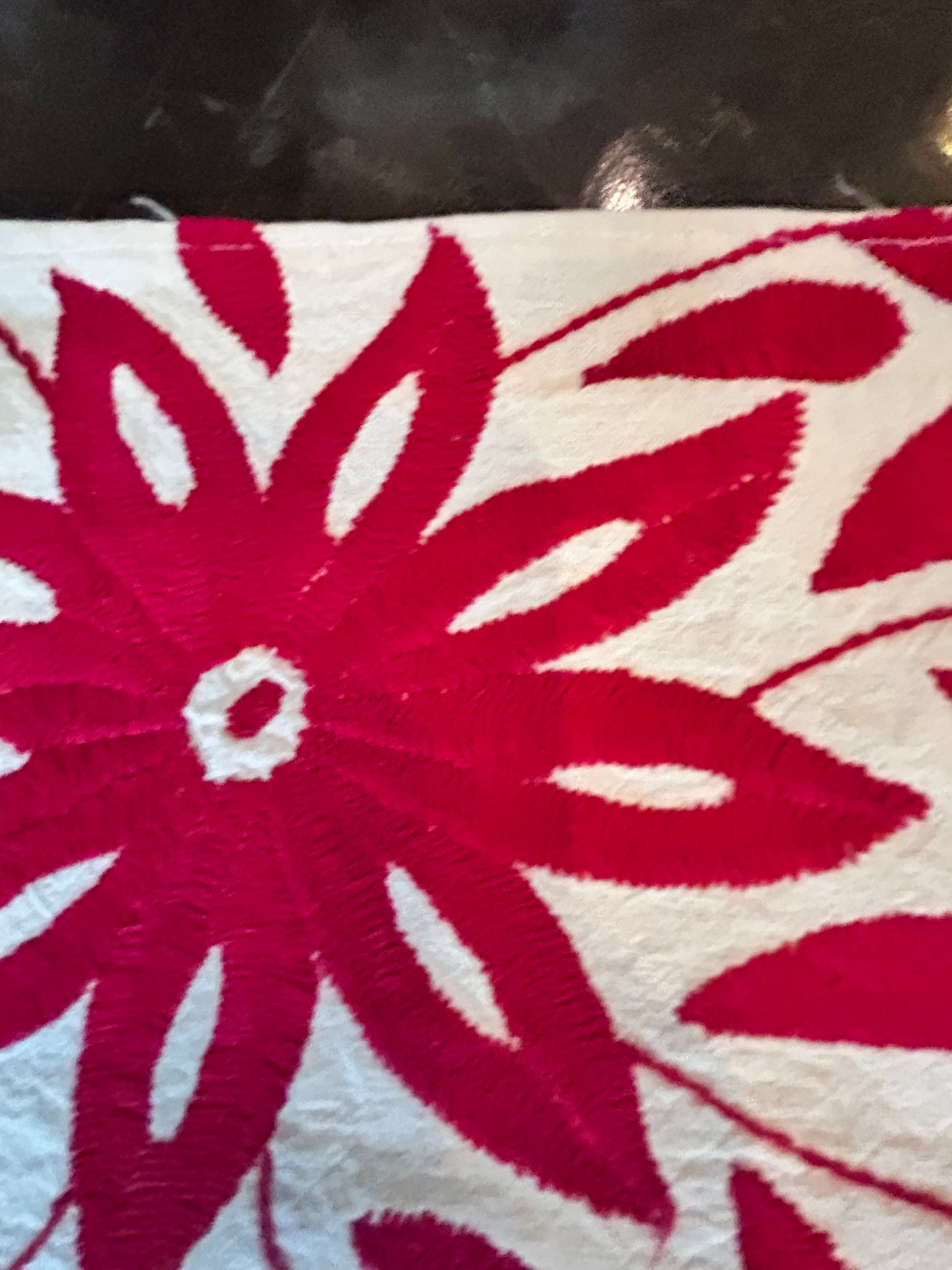 Hand-Embroidered Mexican Runner – Red & Ivory 7.5" X 74" textile tapestry
