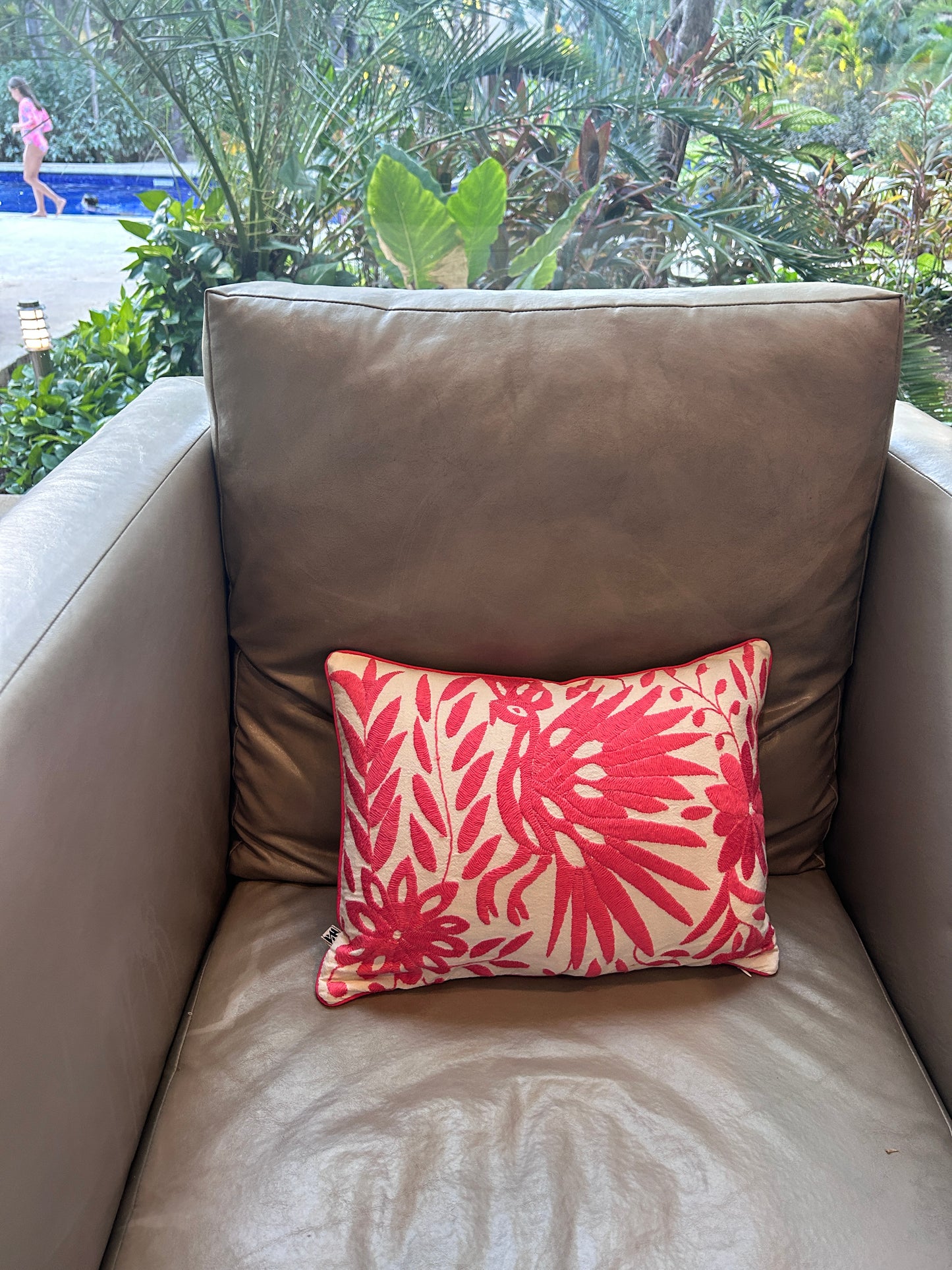 Hand-Embroidered Otomi Pillow Cover – Hot Pink & White 13" x 17"
