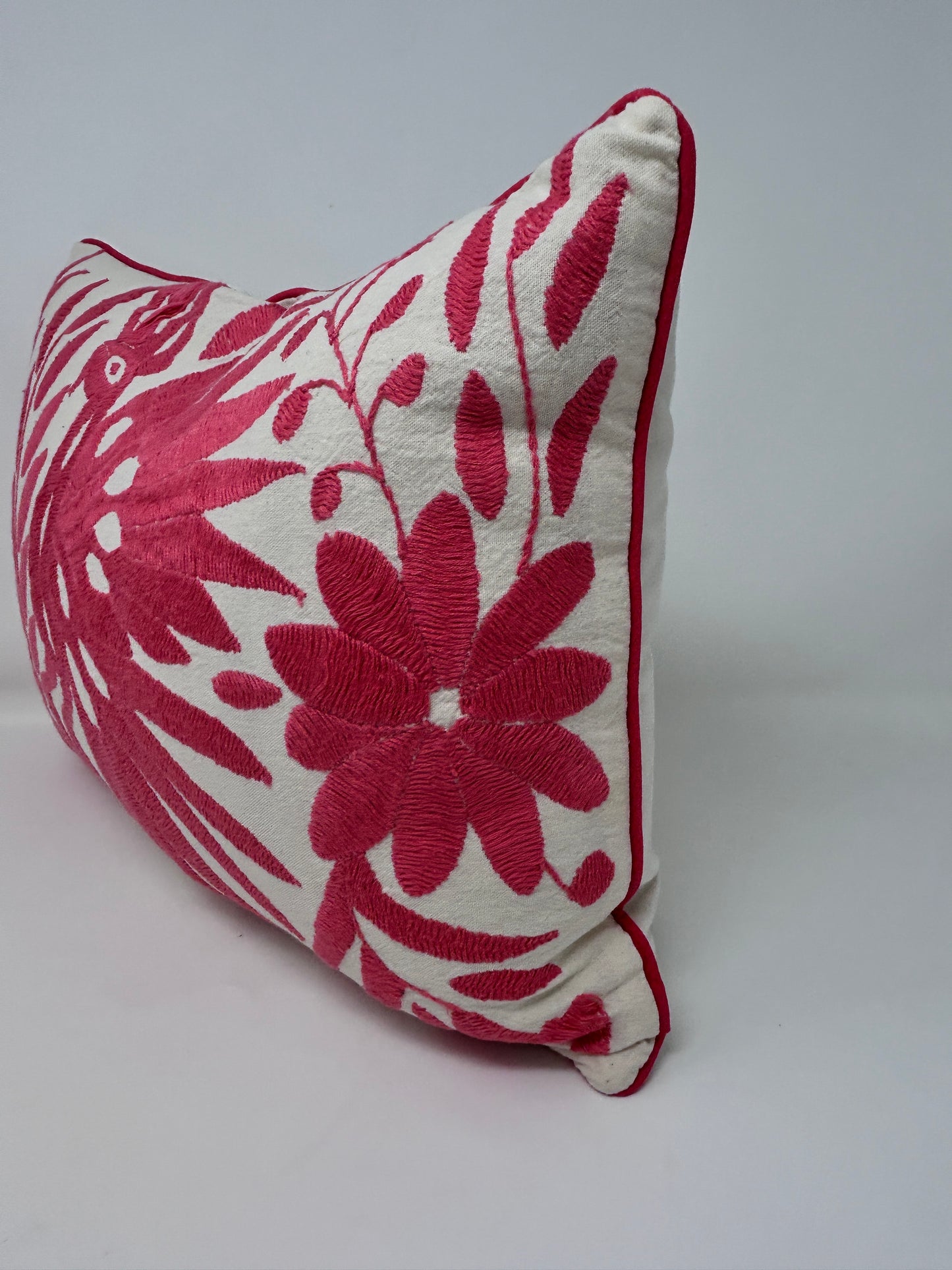 Hand-Embroidered Otomi Pillow Cover – Hot Pink & White 13" x 17"