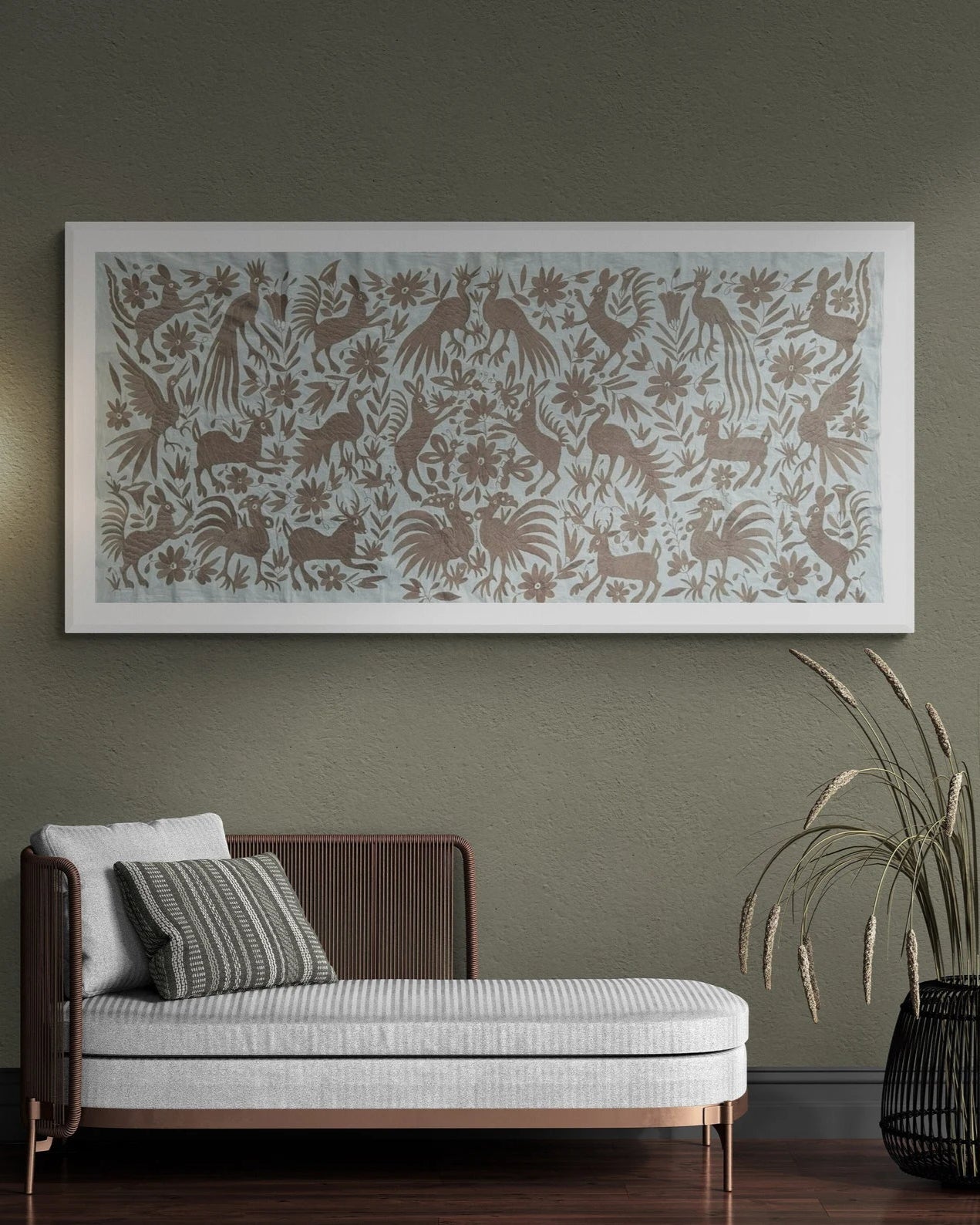 Boho Chic Hand-Embroidered Wall Art – Tan & Ivory Decor 32"x72"