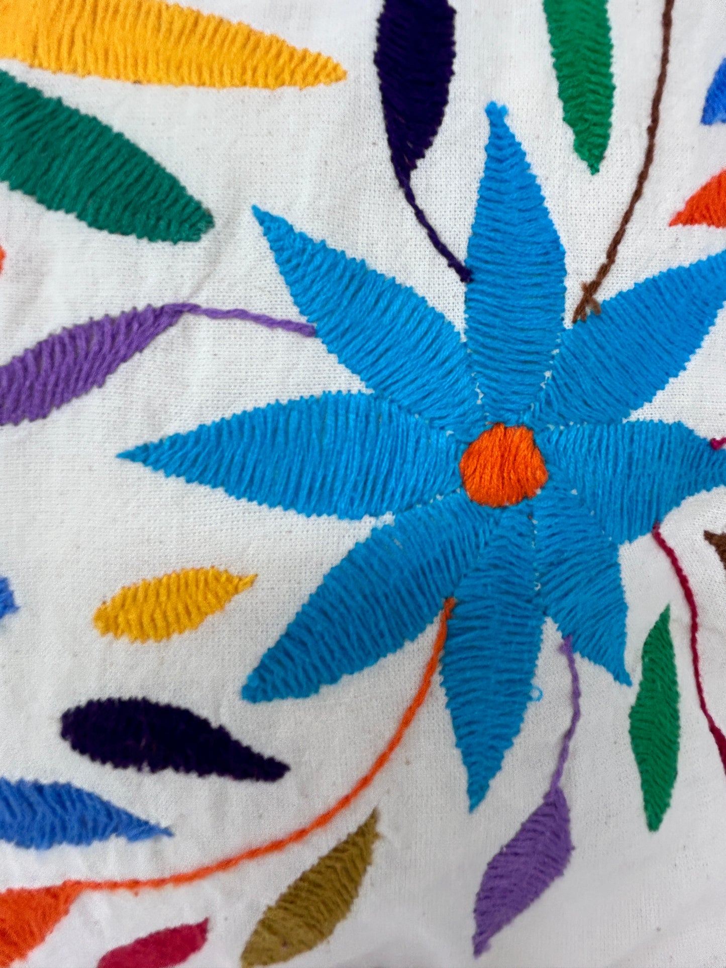 Hand-Embroidered Otomi Pillow Cover - Pompoms – Rainbow & White 13" x 17"