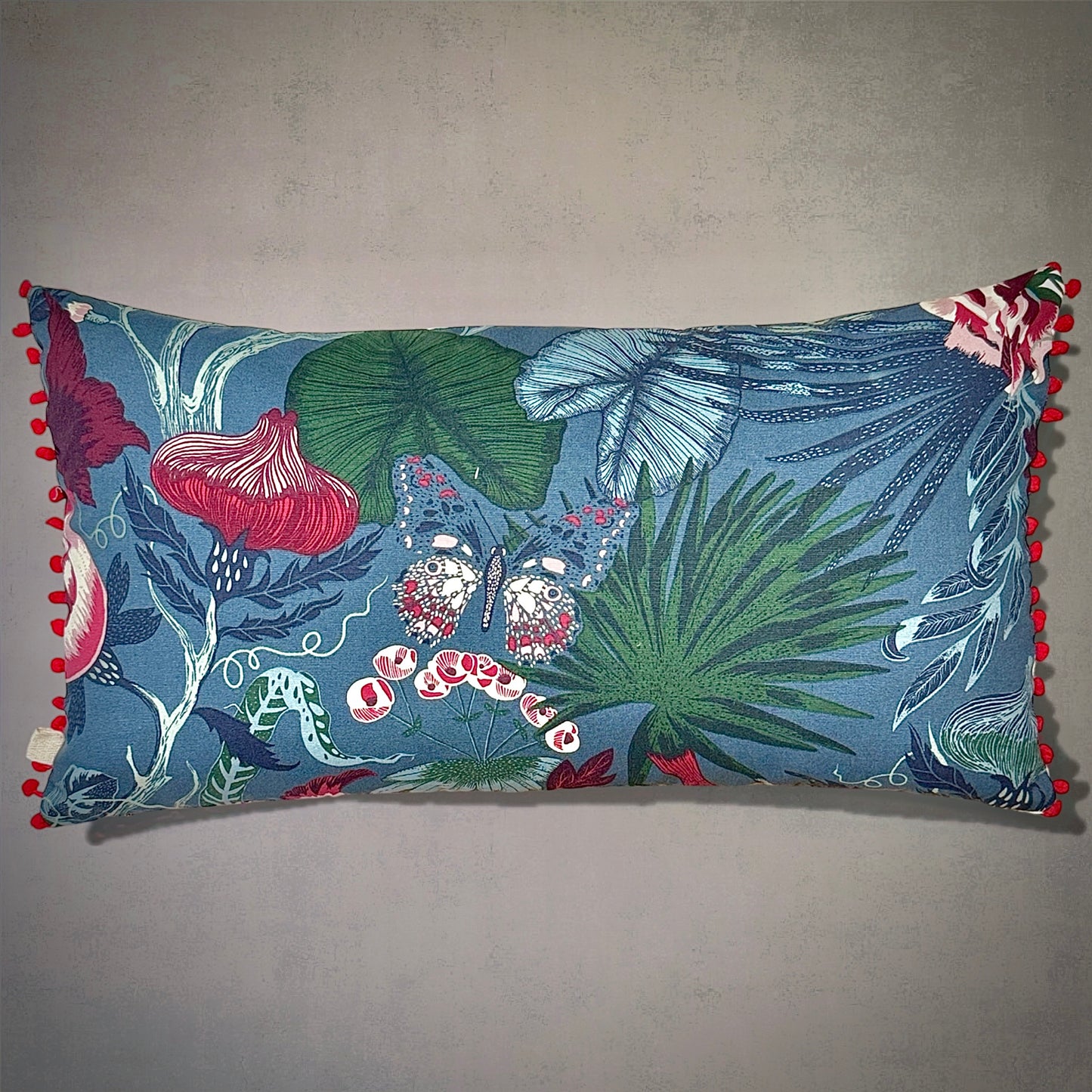 Hand-Embroidered Otomi Pillow Cover – Red & Green 14" x 25"