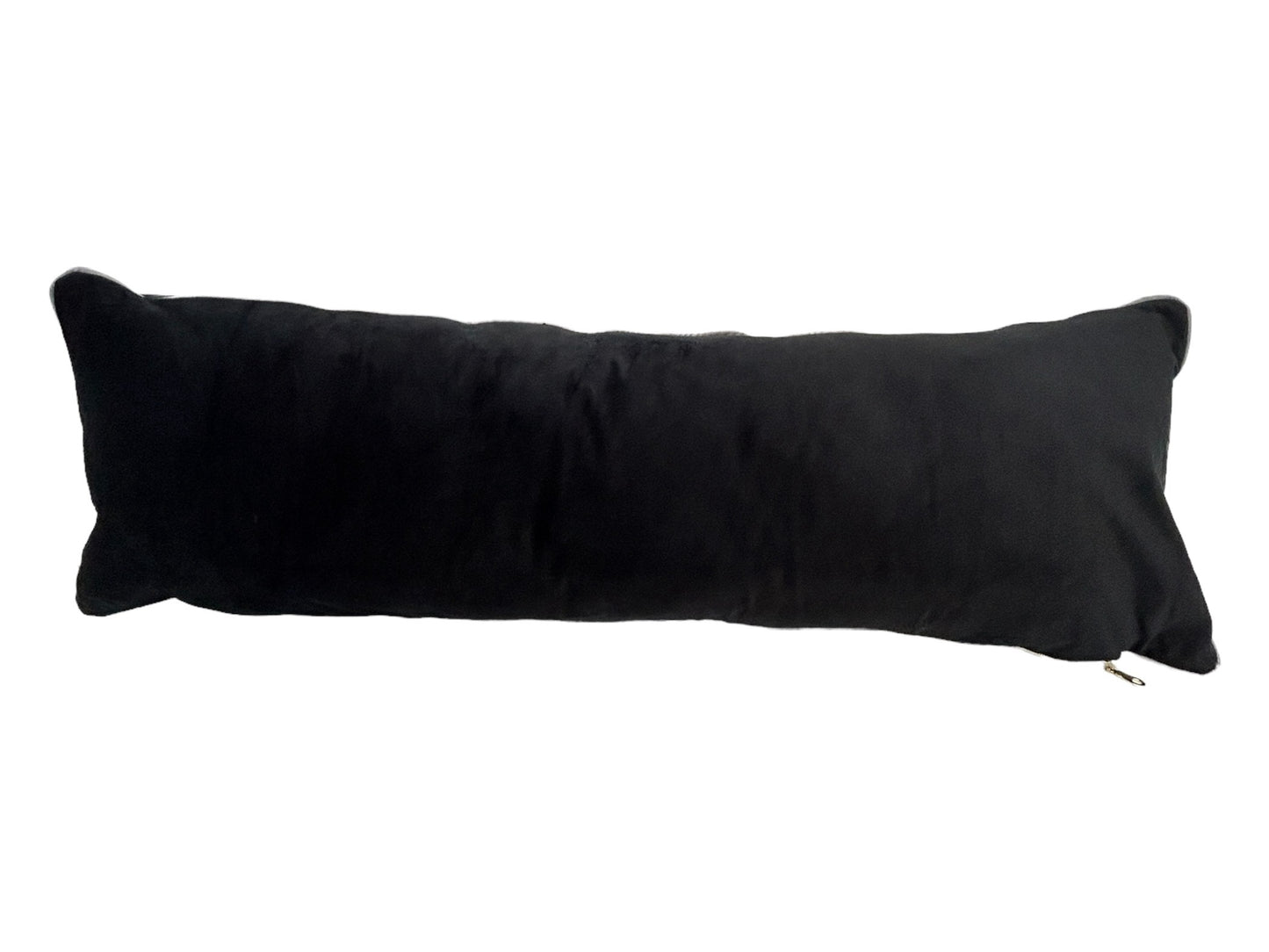 Hand-Embroidered XL Lumbar Pillow Cover - Pipping – Black & Silver 13"x36"
