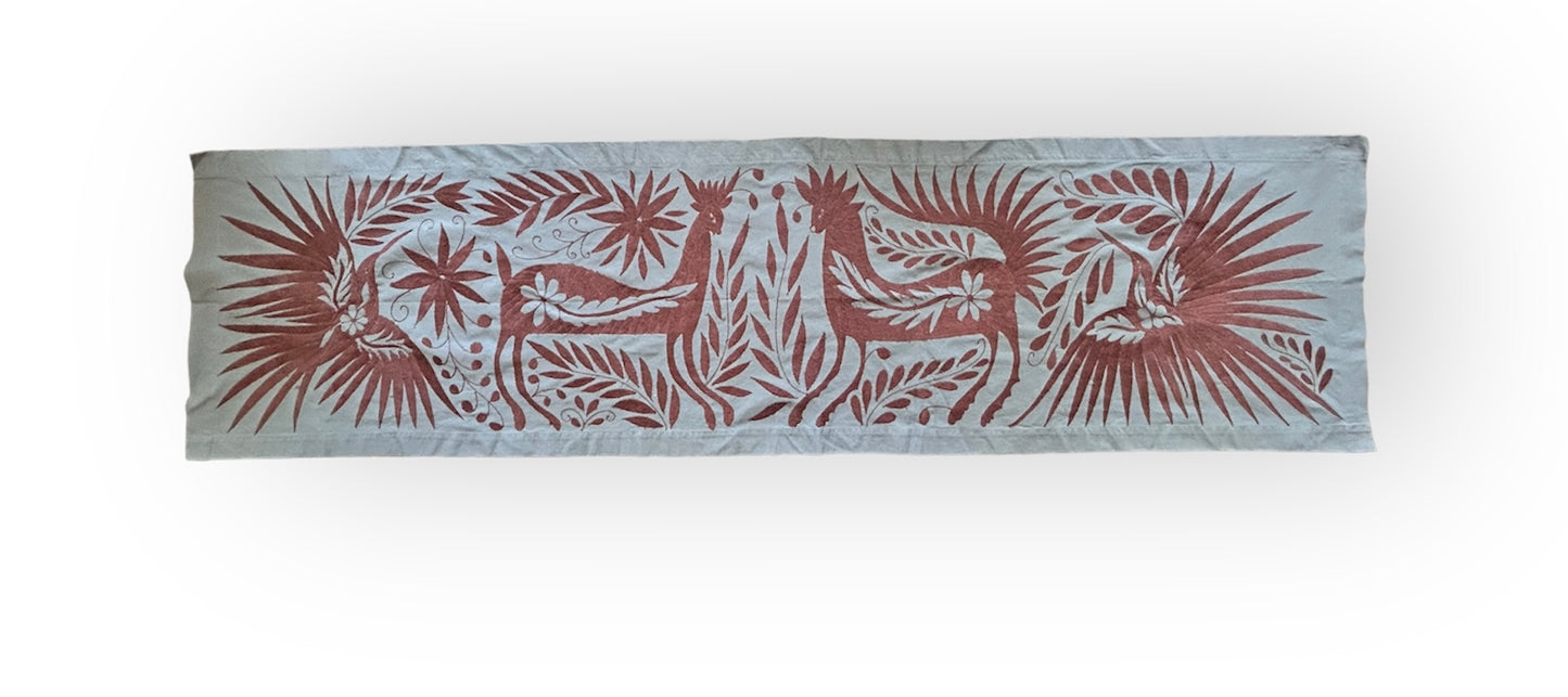Hand-Embroidered Mexican XL Runner – Brown & Greyish 25" X 94"