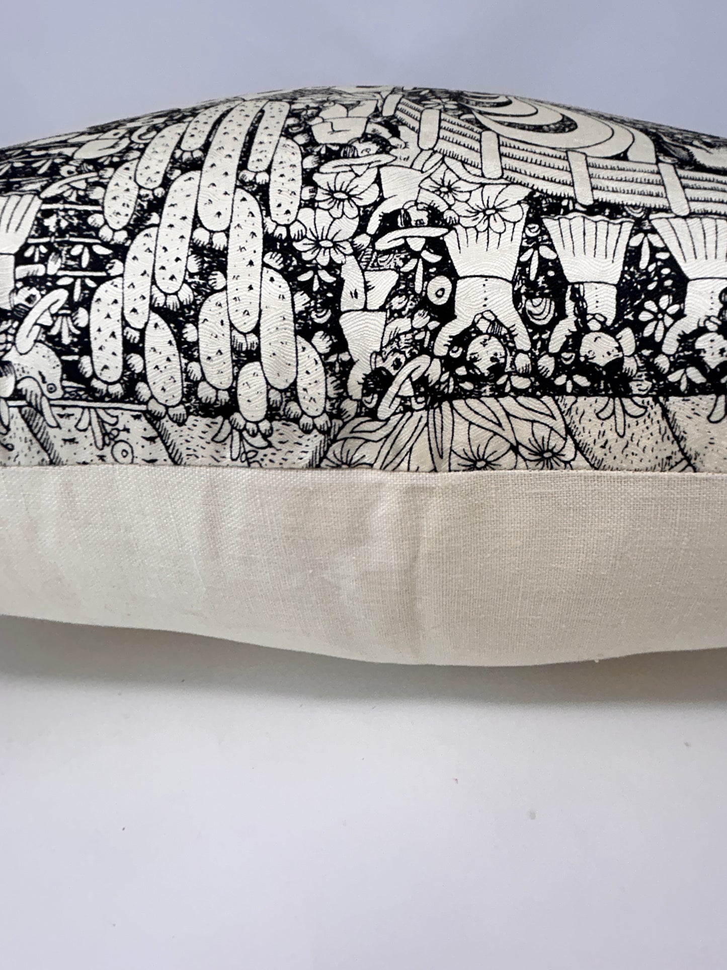 Silk Print Pillow Cover with Pompoms – Black & White 16.5"x20.5"