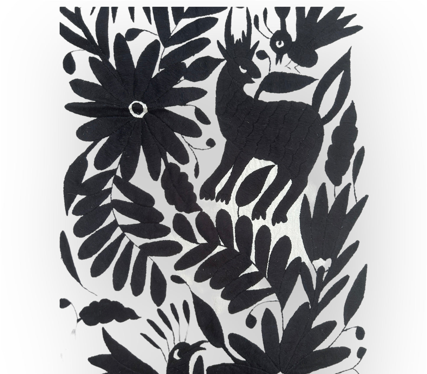 Hand-Embroidered Mexican Runner – Black & Ivory Decor. 18"x74"