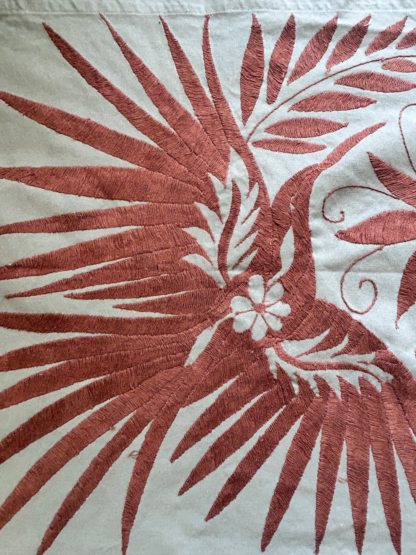 Hand-Embroidered Mexican XL Runner – Brown & Greyish 25" X 94"