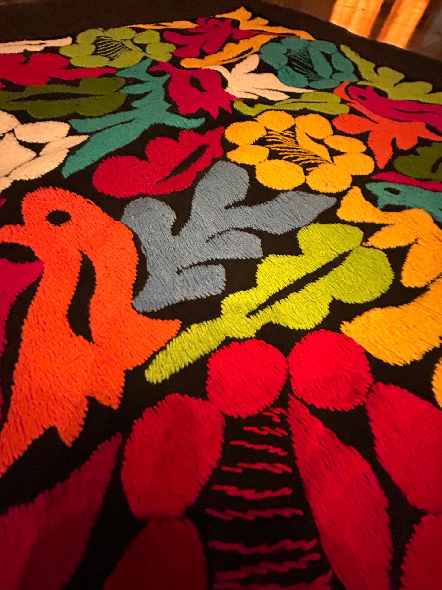 Hand-Embroidered Oaxacan Pillow Cover – 23"x23" Mexican Decor