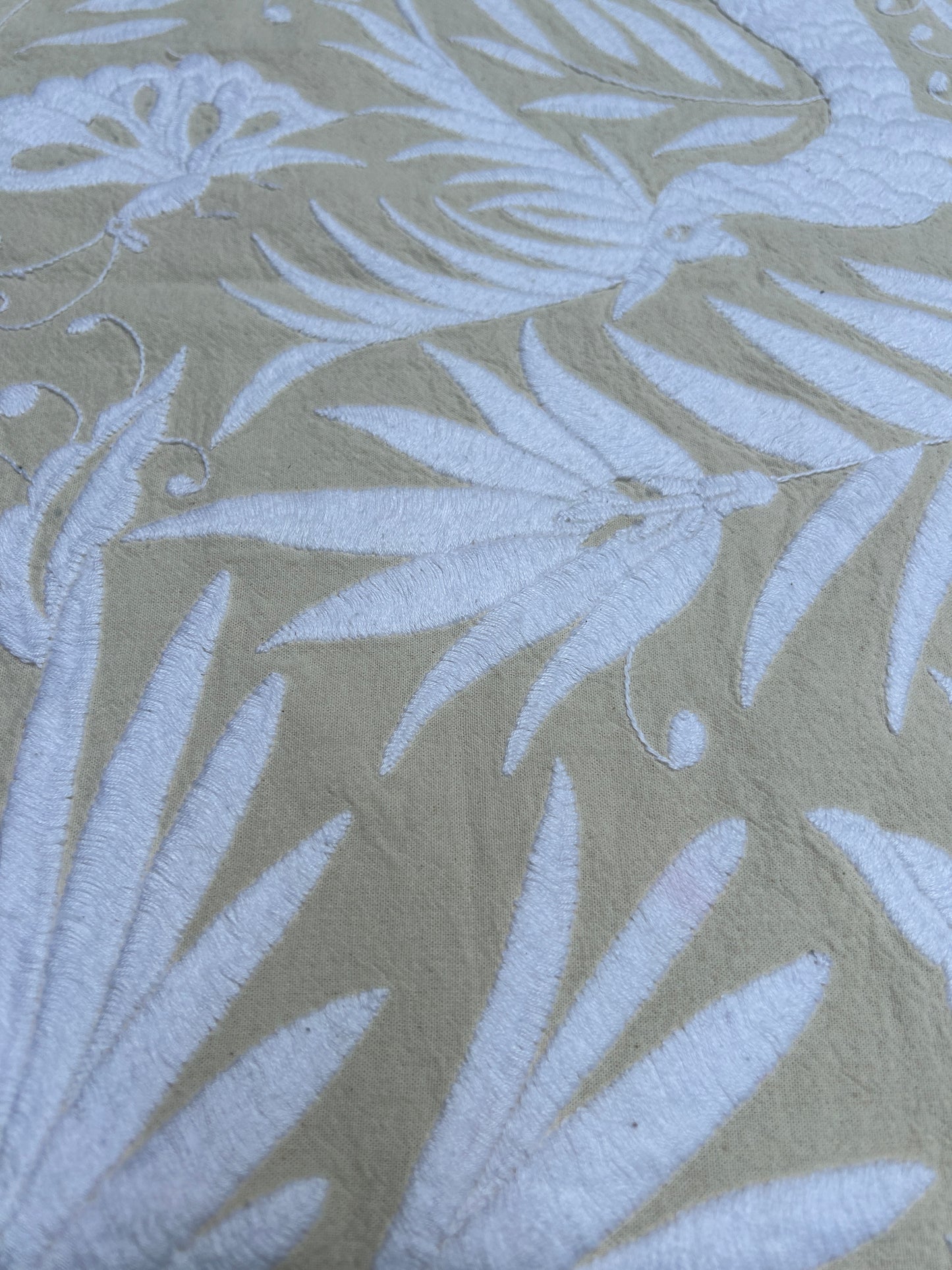 Hand-Embroidered Otomi Pillow Cover – White & White - Pompoms - 23"x23"