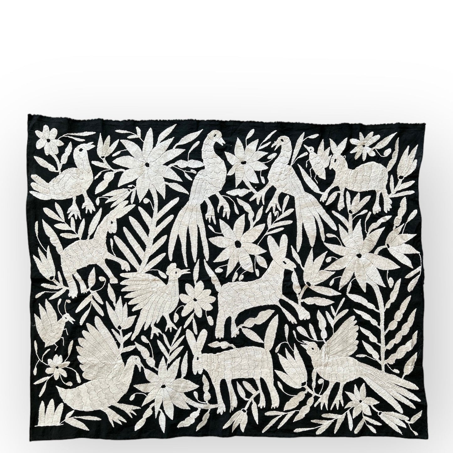 Hand-Embroidered Otomi Wall Art – Black & White Boho Decor 26"x35"