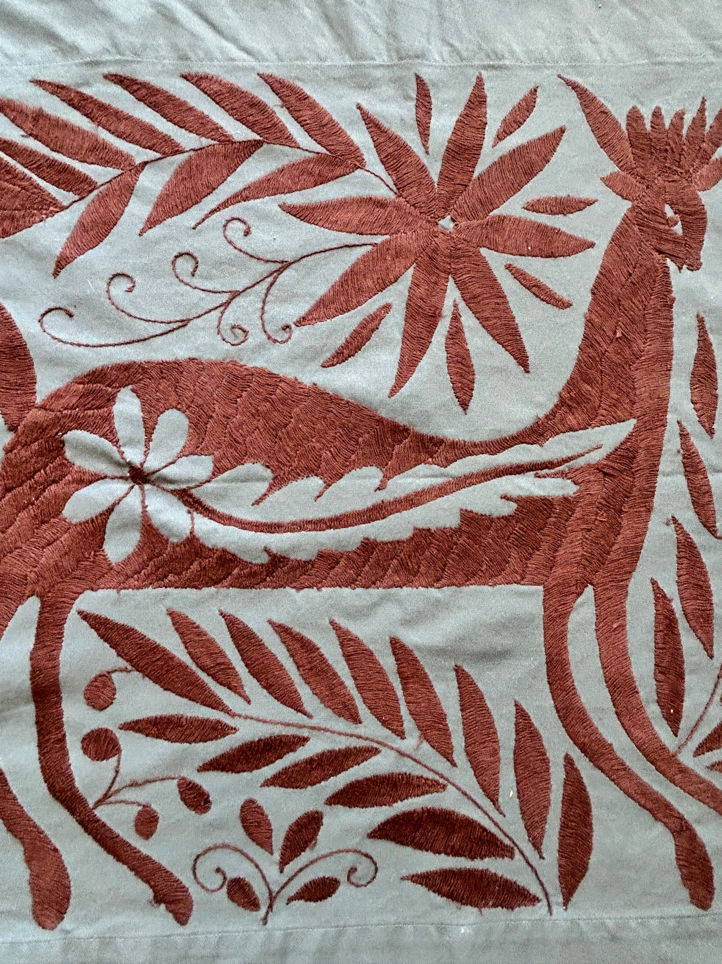 Hand-Embroidered Mexican XL Runner – Brown & Greyish 25" X 94"