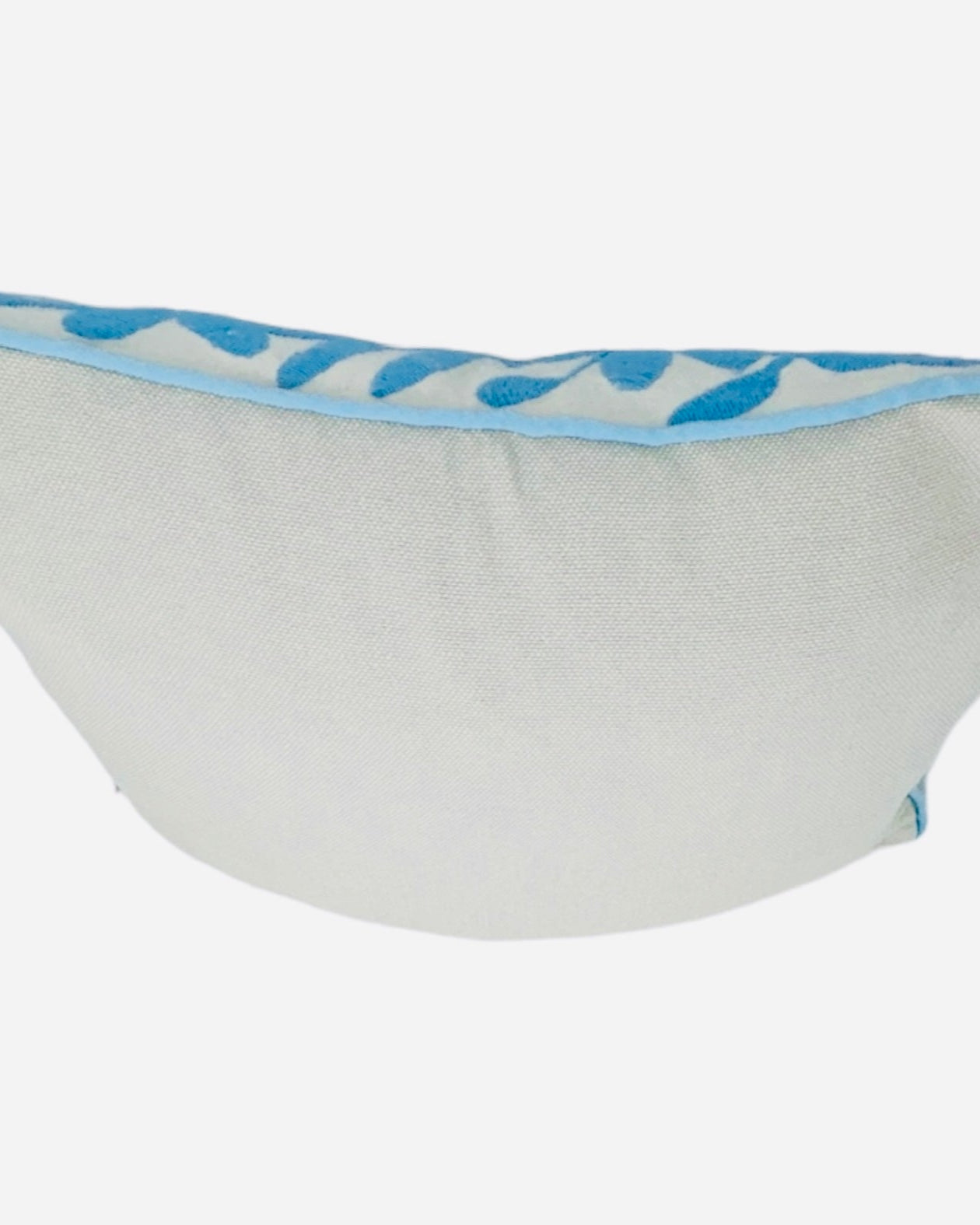 Hand-Embroidered Lumbar Pillow Cover – Light Blue & White (13x17")