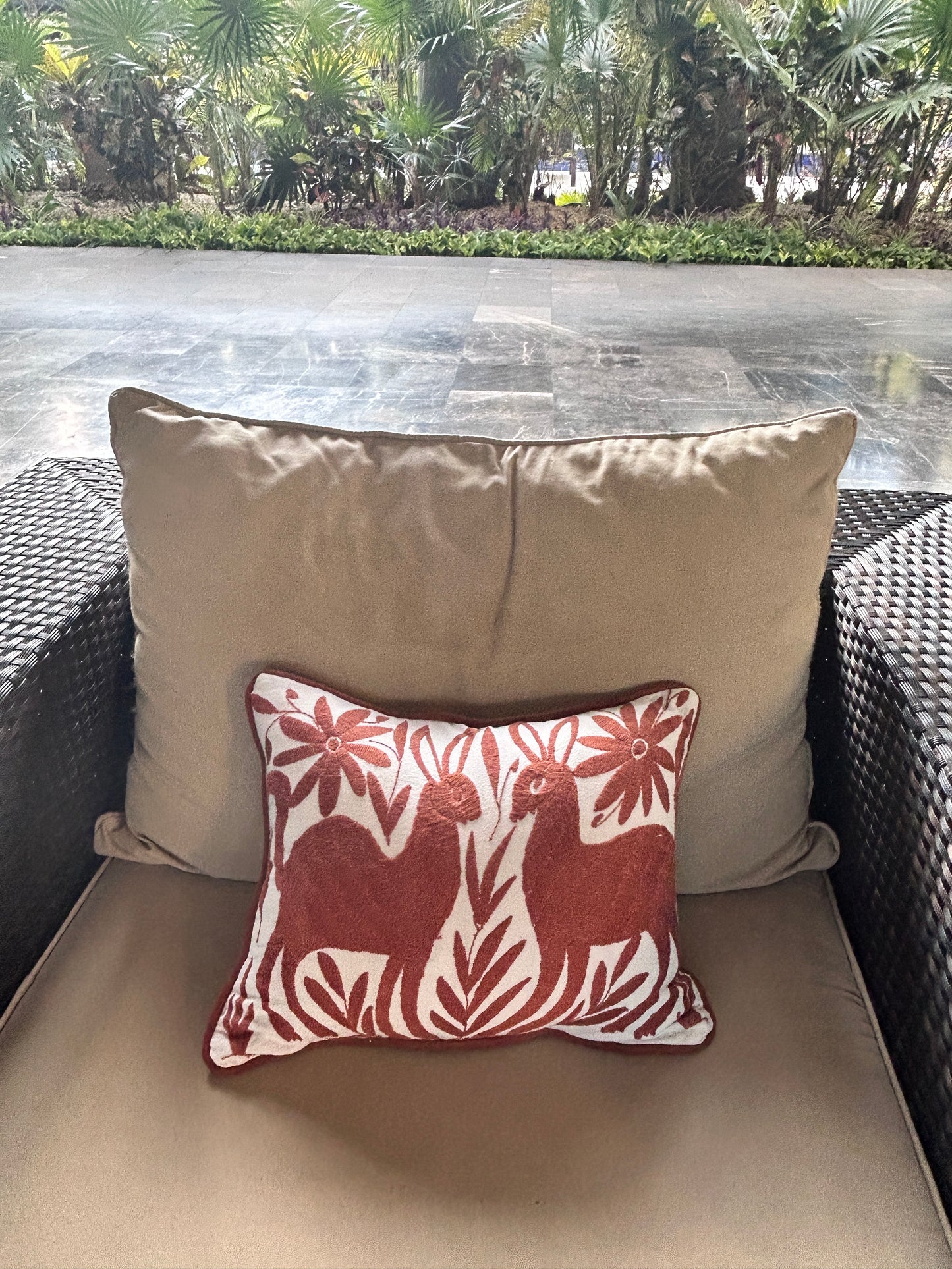 Hand-Embroidered Otomi Pillow Cover – Brown & White 13" x 17"