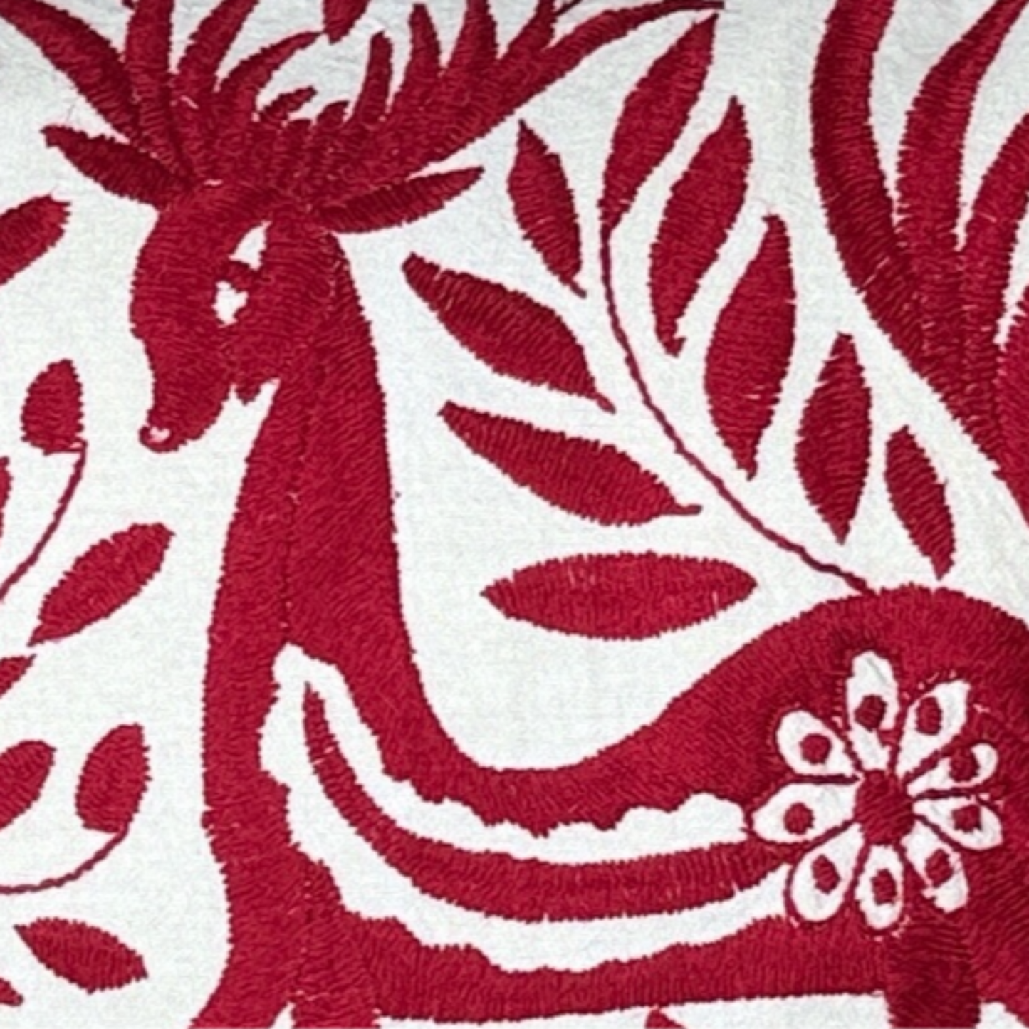 Hand-Embroidered Otomi Pillow Cover – Red & Green 13" x 18"