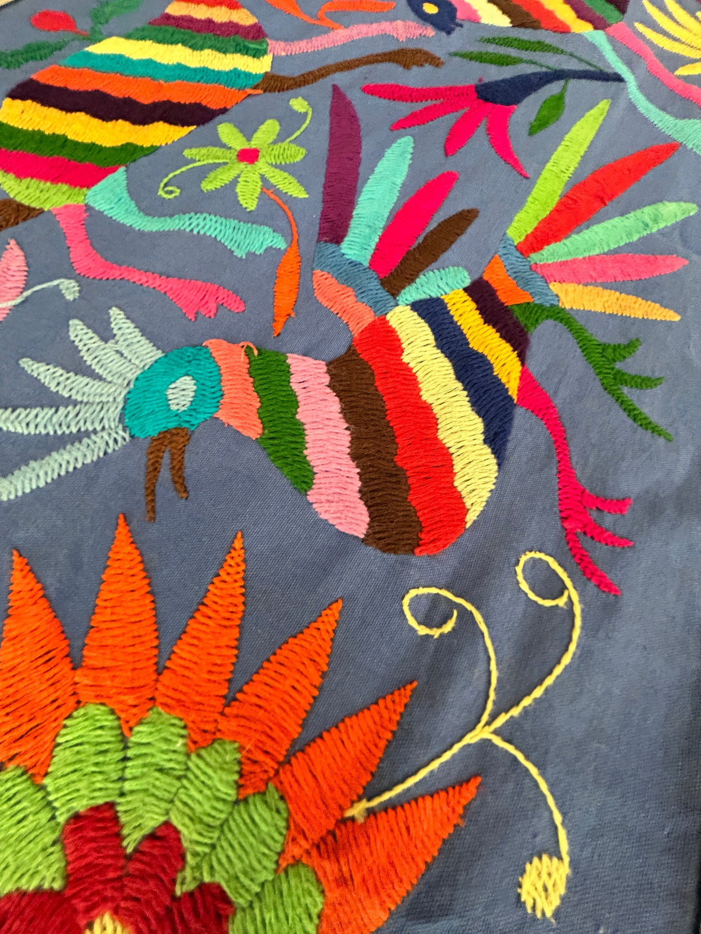 Hand-Embroidered Mexican Runner – Rainbow & blue Decor. 18"x74"