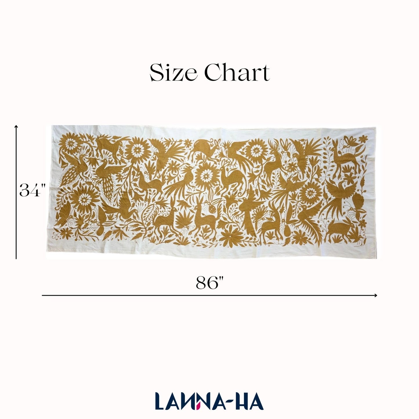 Boho Chic Hand-Embroidered Wall Art – Gold & Ivory Decor 33" x 85"