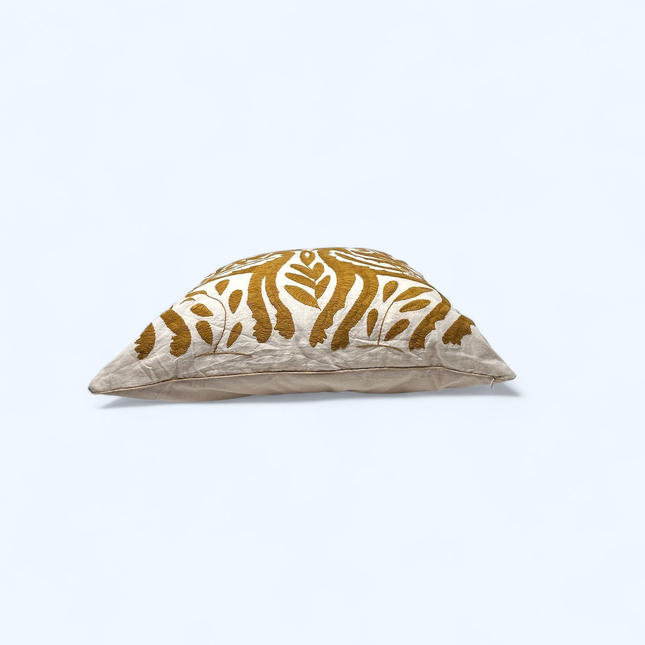 Hand-Embroidered Otomi Pillow Cover – Ochre & White 23"x23"