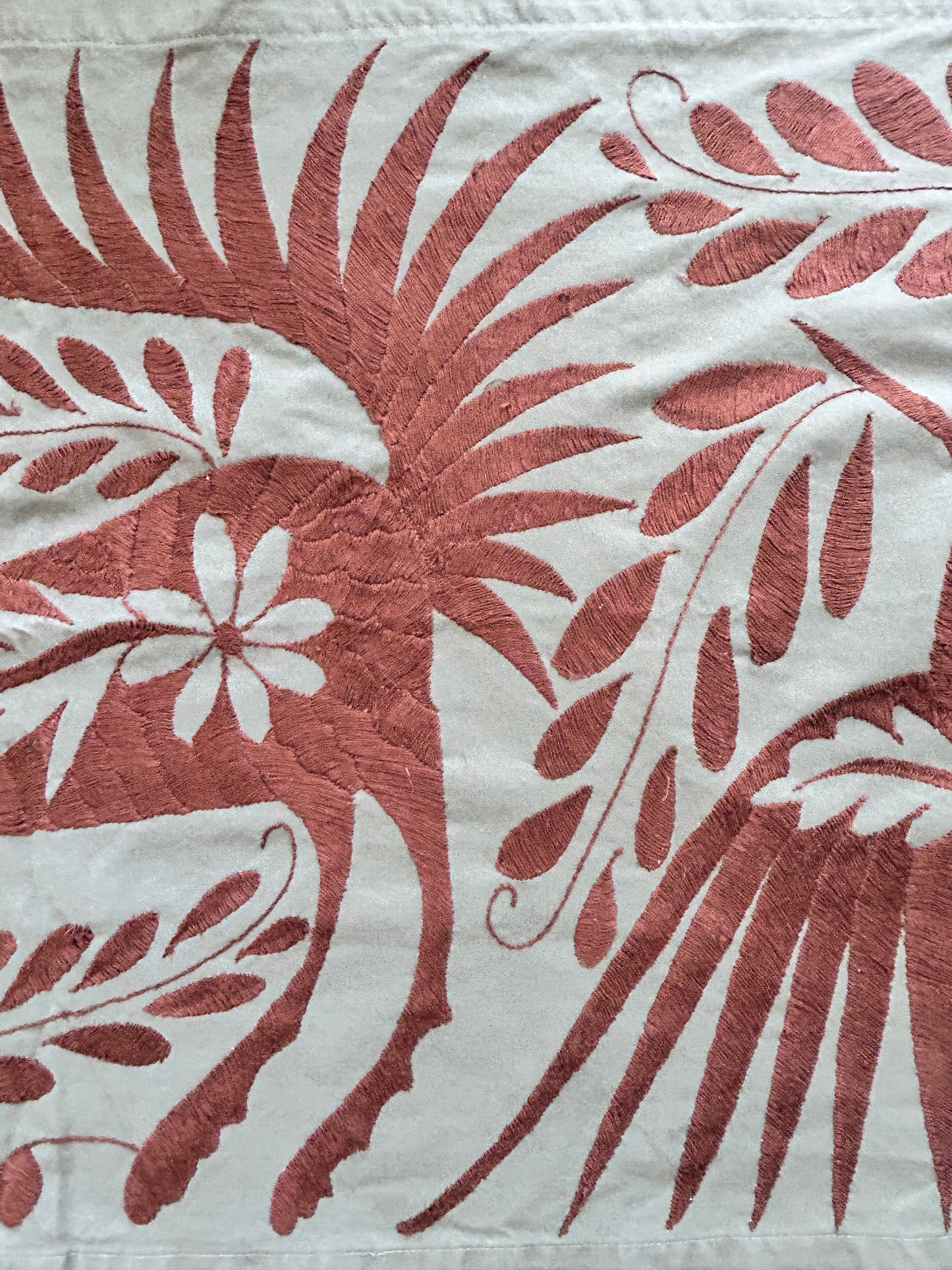 Hand-Embroidered Mexican XL Runner – Brown & Greyish 25" X 94"