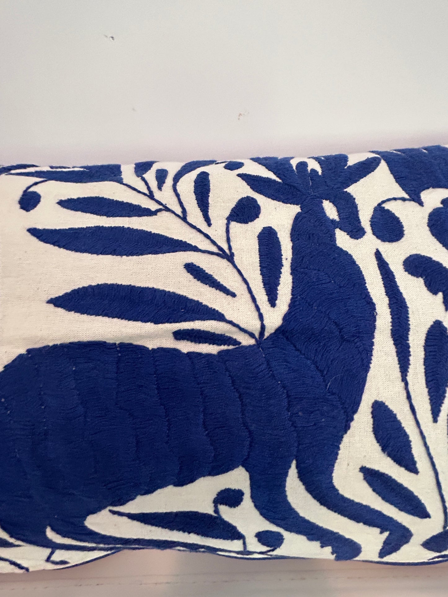 Hand-Embroidered XL Lumbar Pillow Cover – Royal Blue & White 13"x36"