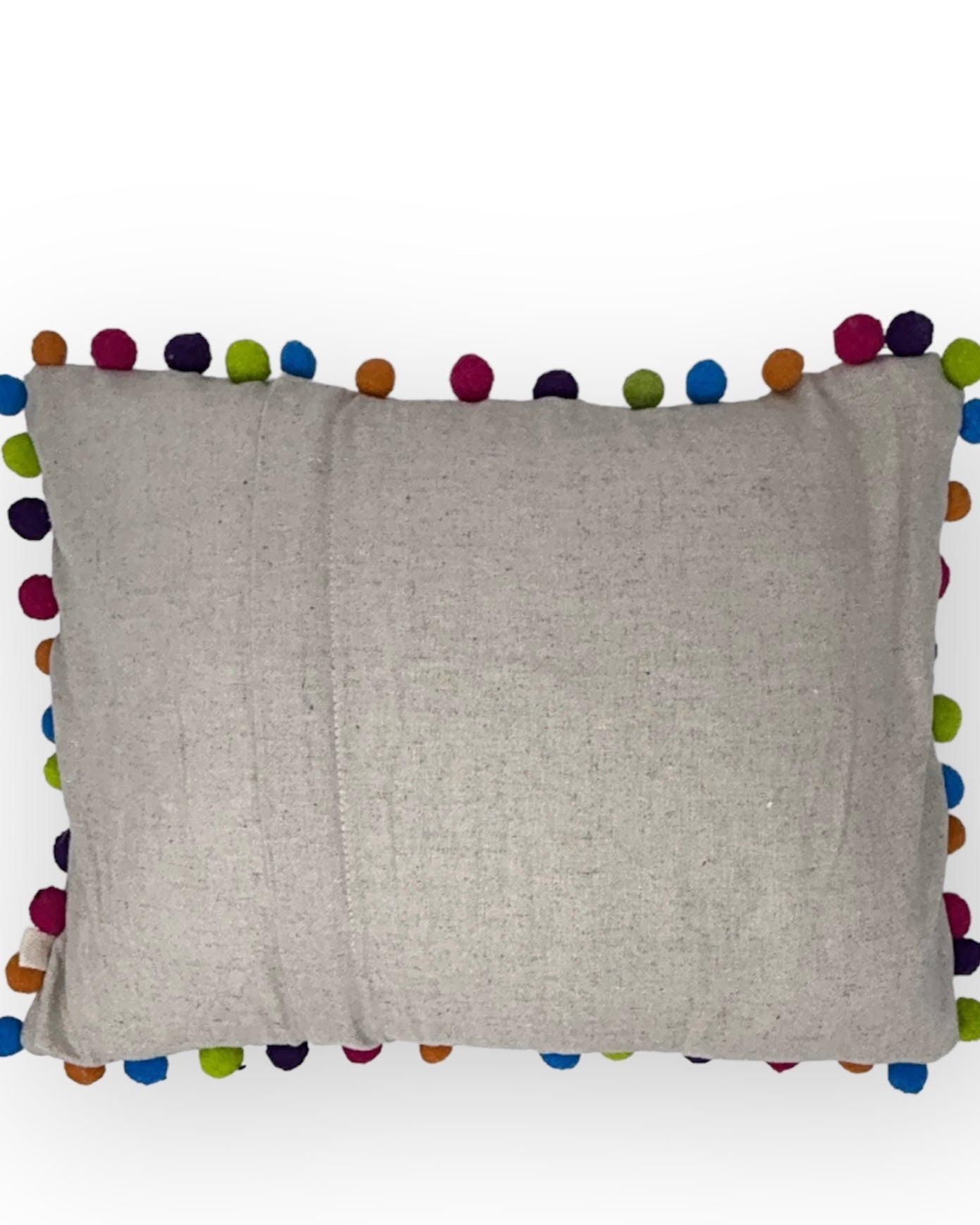 Hand-Embroidered Otomi Pillow Cover - Pompoms – Rainbow & White 13" x 17"