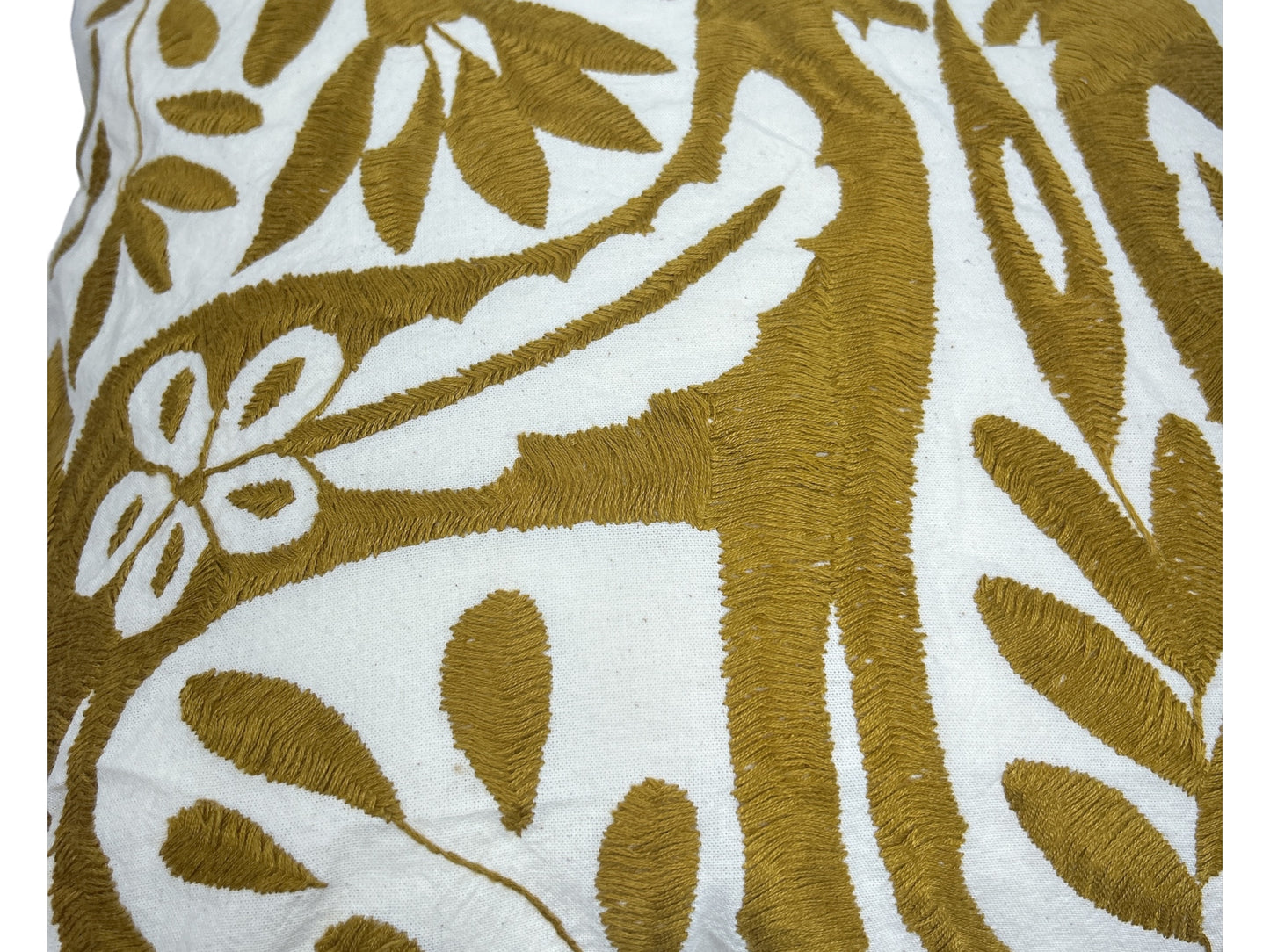 Hand-Embroidered Otomi Pillow Cover – Ochre & White 23"x23"