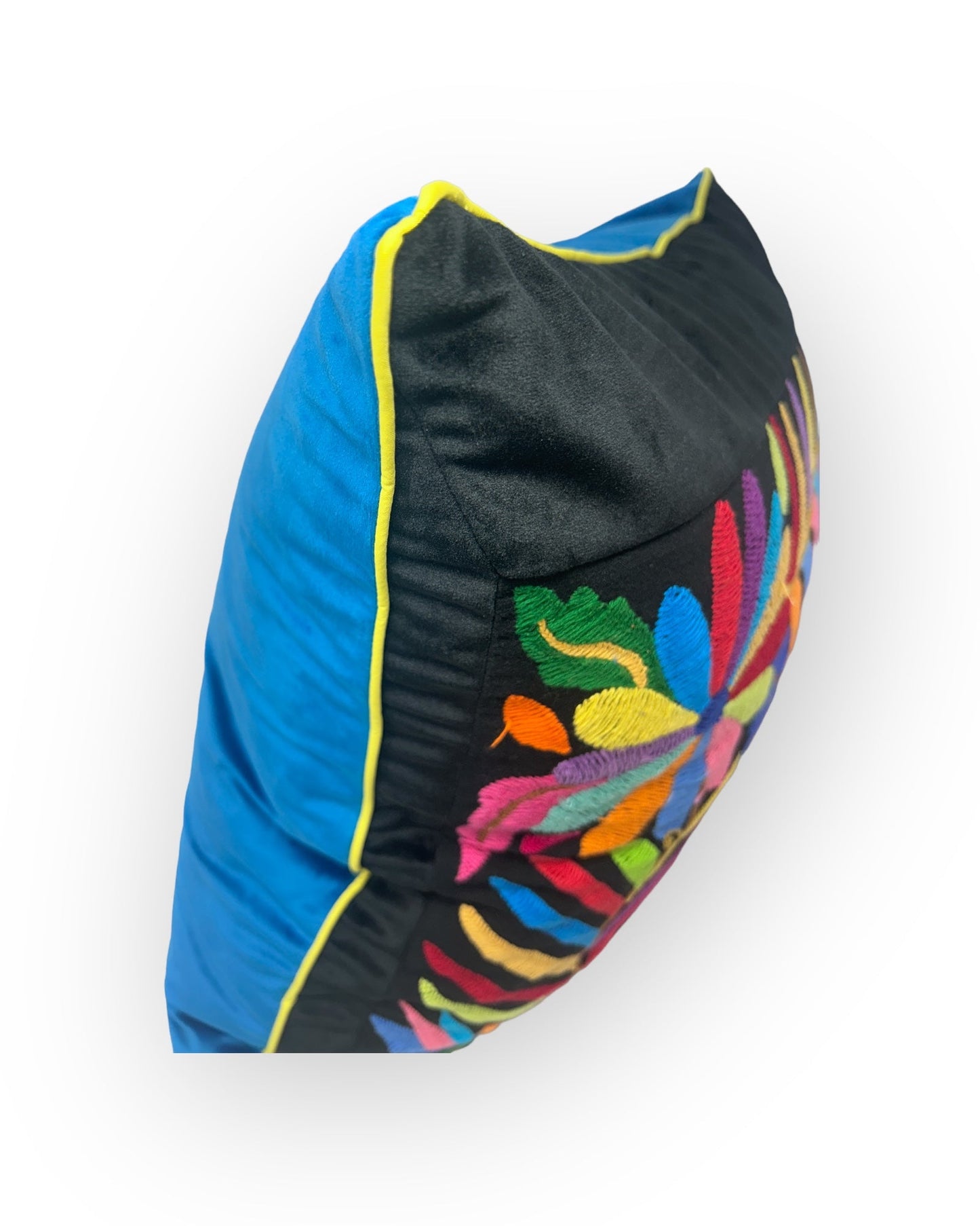 Hand-Embroidered Otomi Pillow Cover – Rainbow & Black - Pipping - 23"x23"