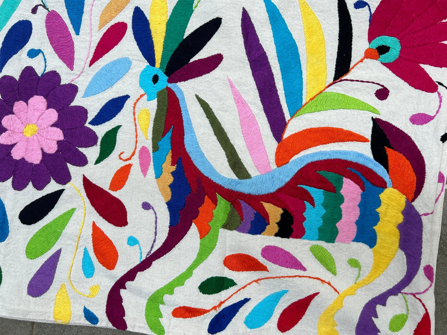 Hand-Embroidered Otomi Pillow Cover – Rainbow & White 23" x 23"