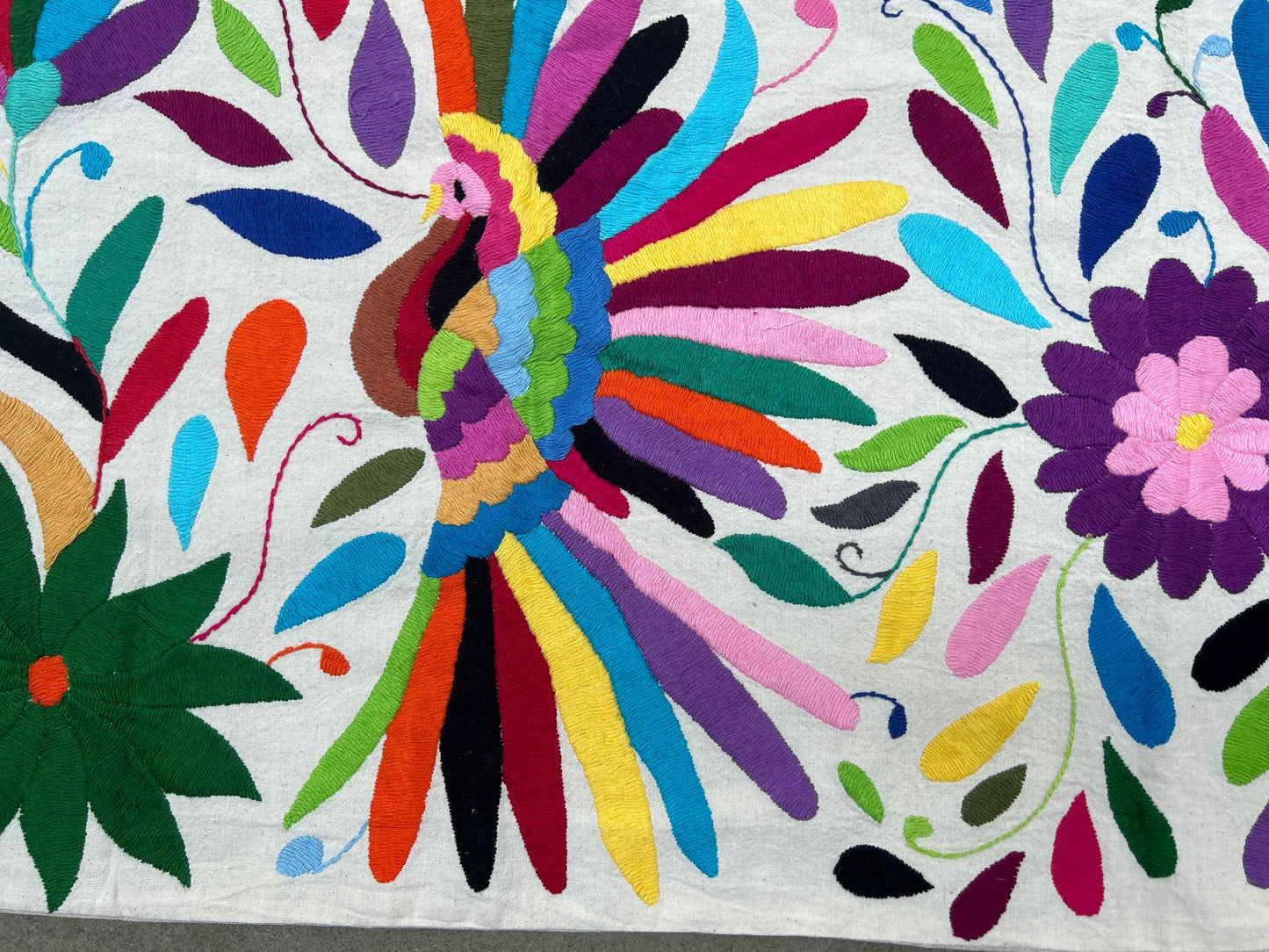 Hand-Embroidered Otomi Pillow Cover – Rainbow & White 23" x 23"