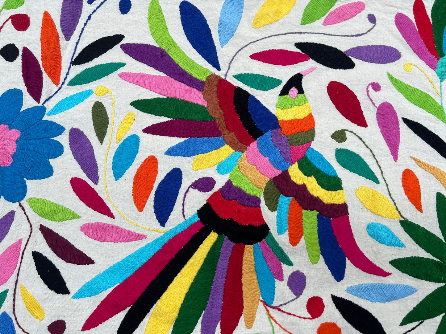 Hand-Embroidered Otomi Pillow Cover – Rainbow & White 23" x 23"