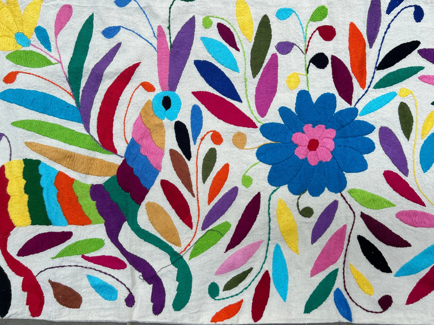 Hand-Embroidered Otomi Pillow Cover – Rainbow & White 23" x 23"