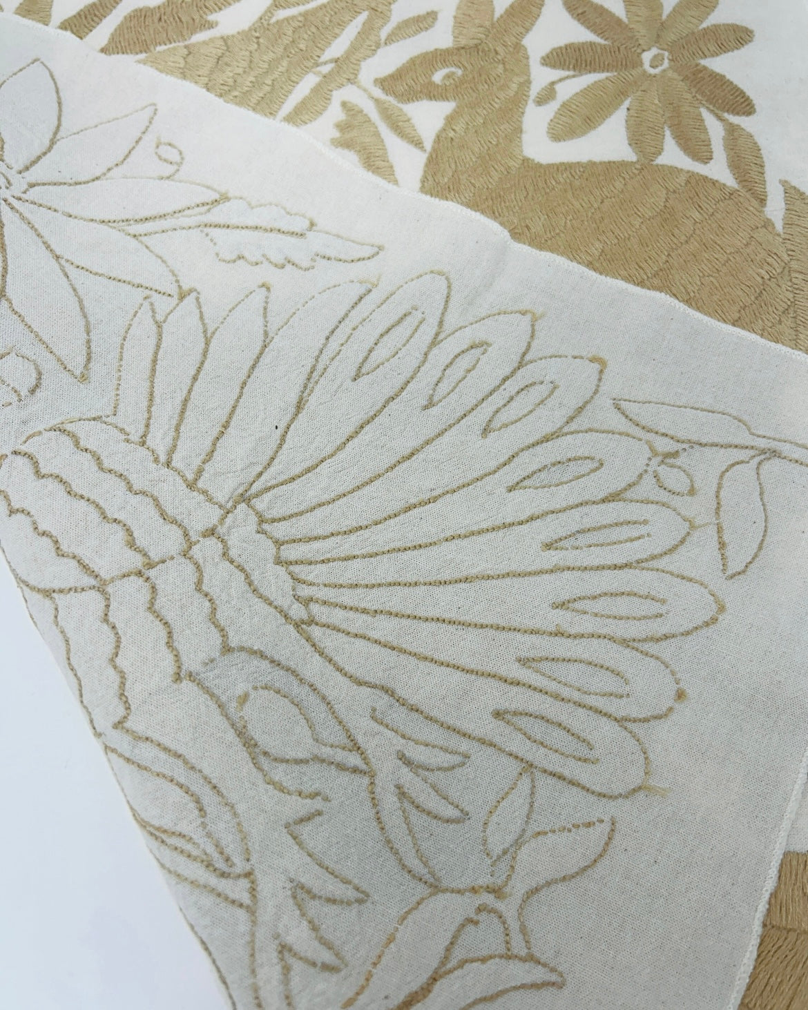 Hand-Embroidered Mexican Wall Art – Tan & Ivory 18"x18"