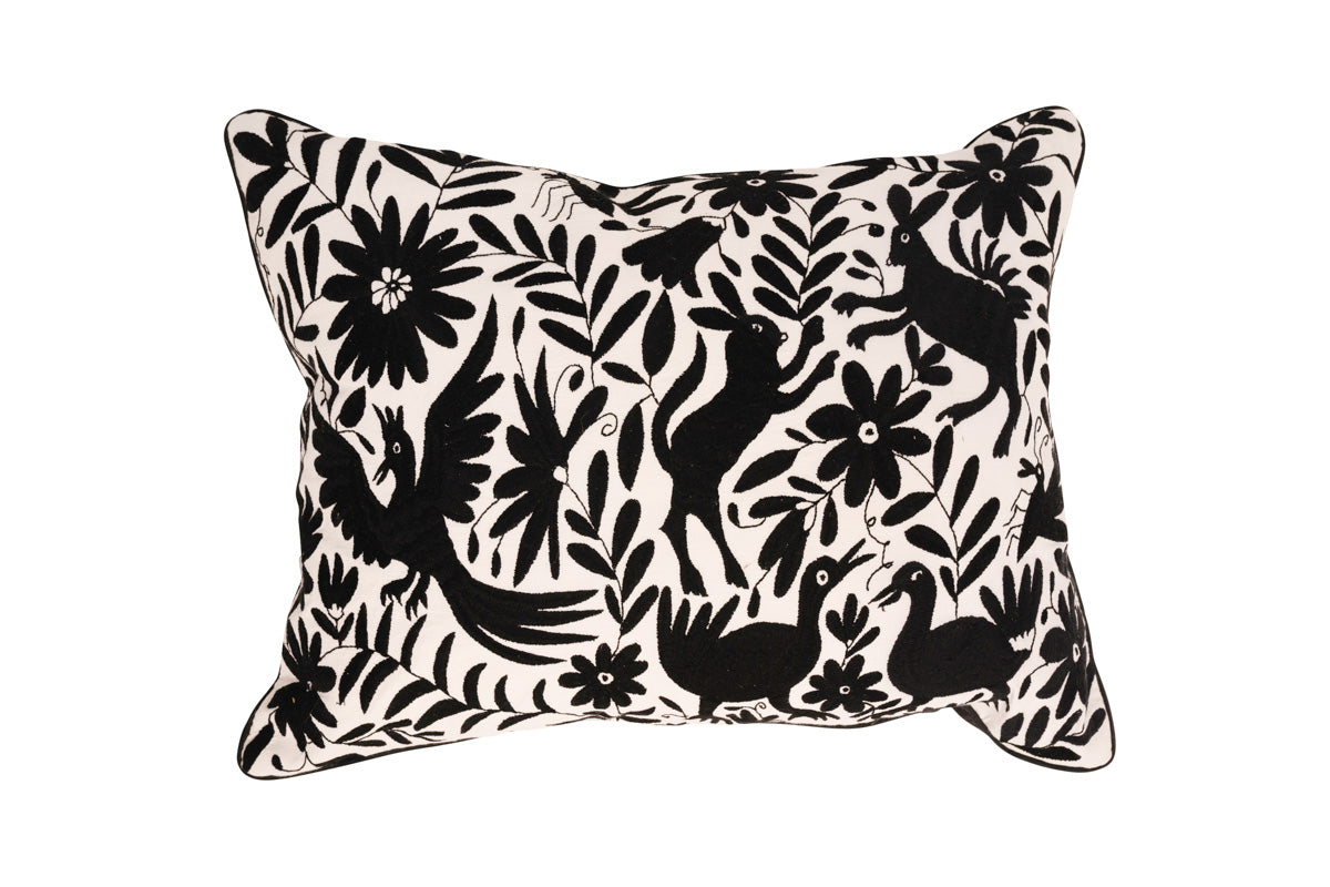 Vibrant hand-embroidered Mexican Floor pillow cover 32" x 23" with zipper back.