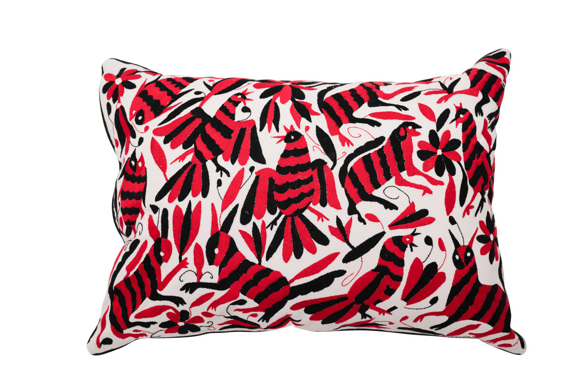 Vibrant hand-embroidered Mexican Floor pillow cover 32" x 23" with zipper back.