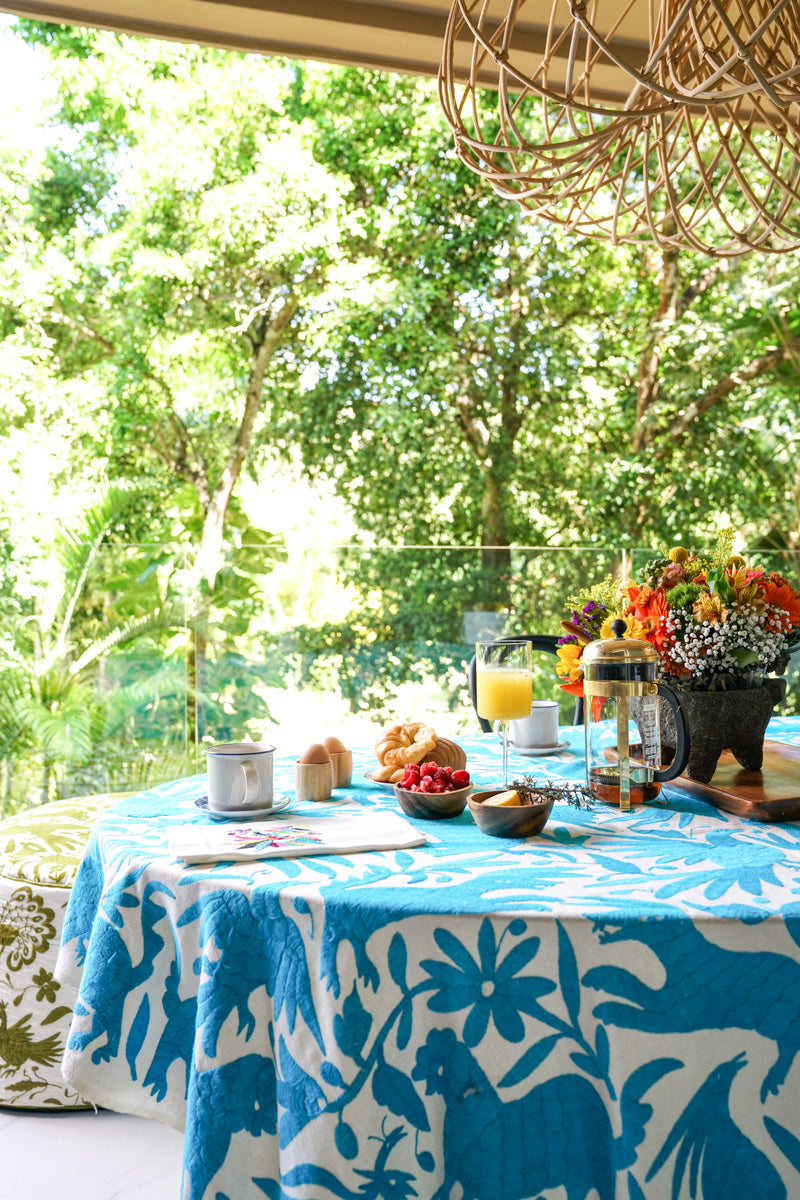 Handmade Mexican Otomi Embroidered Bedding or Tablecloth– Cian & Ivory (84"x85")