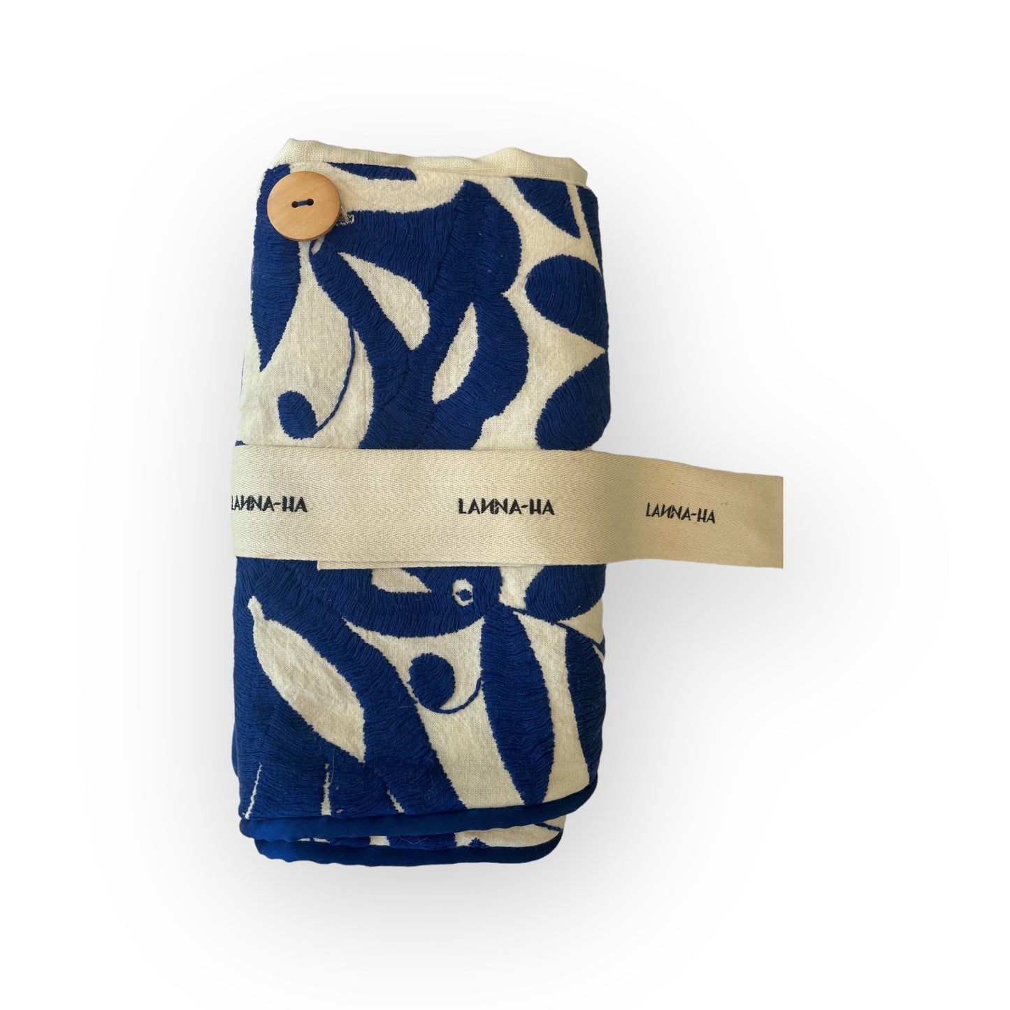 Hand-Embroidered Otomi Pillow Cover – Royal blue & White - Pipping - 22"x22"