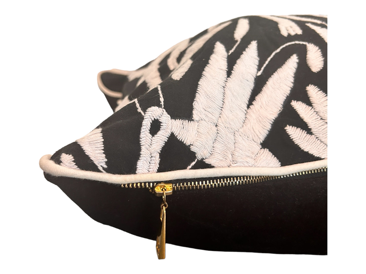 Hand-Embroidered XL Lumbar Pillow Cover – Black & White 13"x36"