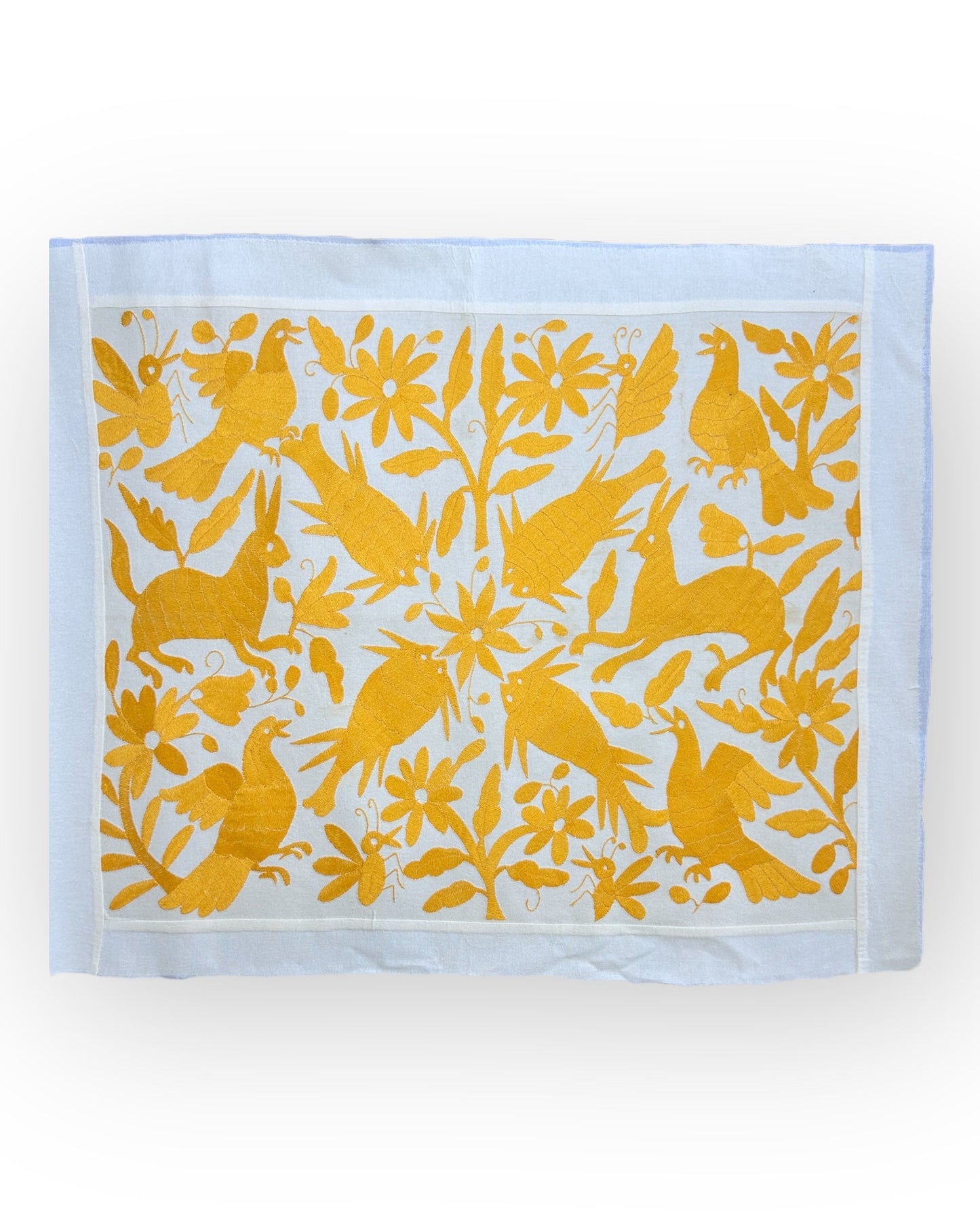 Hand-Embroidered Otomi Wall Art – Yellow & White Boho Decor 26"x35"