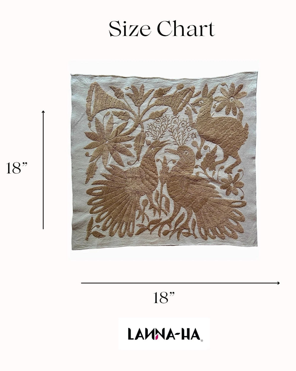 Hand-Embroidered Mexican Wall Art – Tan & Ivory 18"x18"