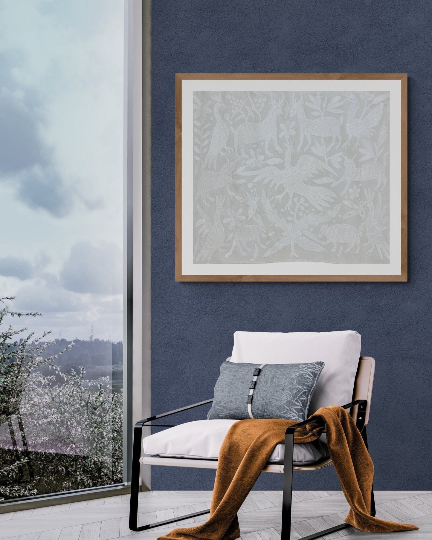 Hand-Embroidered Otomi Wall Art – White & Ivory Boho Decor 26" x 35"