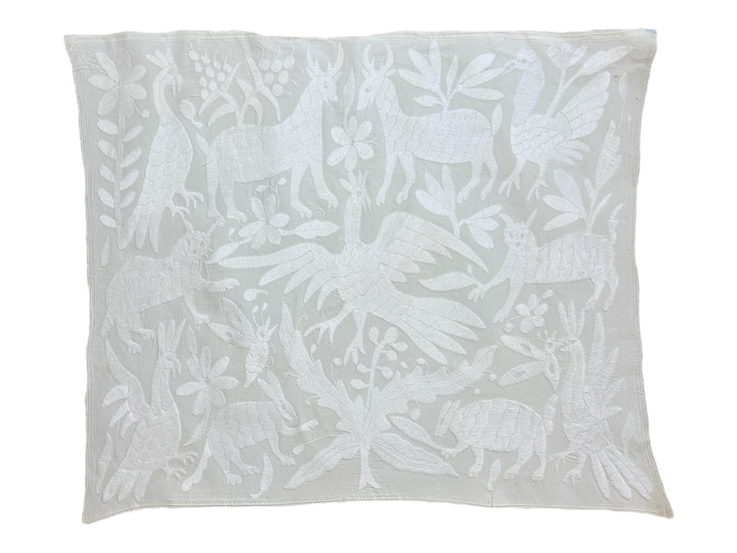 Hand-Embroidered Otomi Wall Art – White & Ivory Boho Decor 26" x 35"
