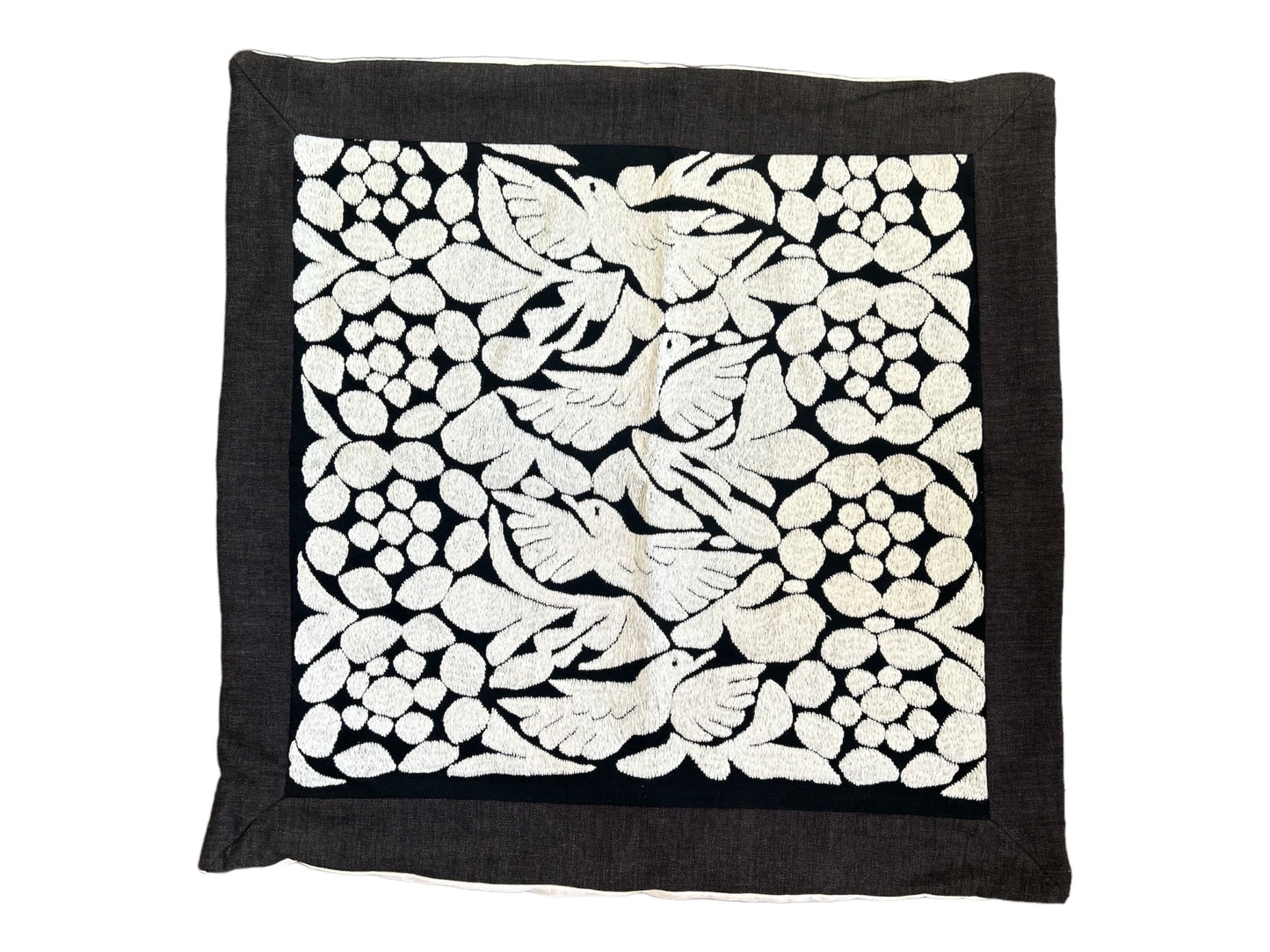 Hand-Embroidered Oaxacan Pillow Cover – 23"x23" Mexican Decor
