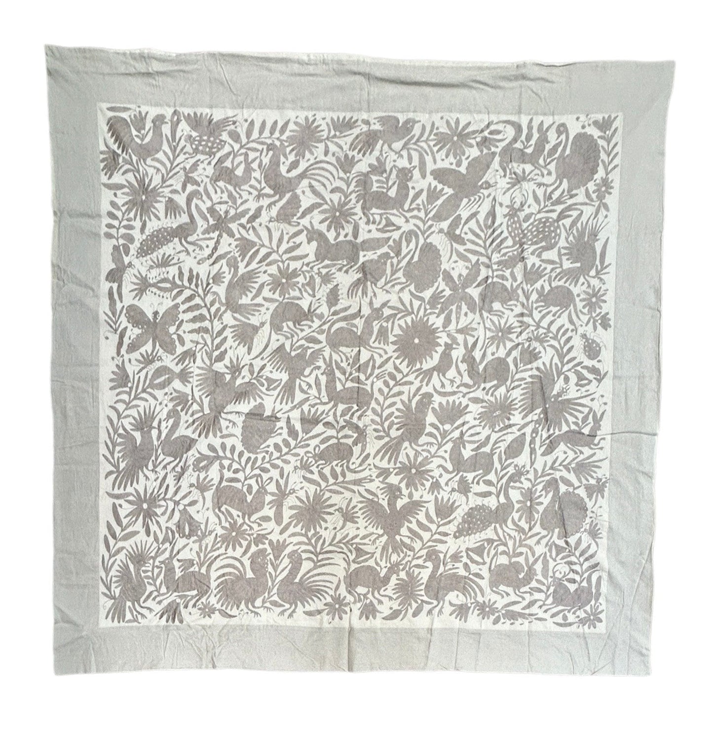 Hand-Embroidered Otomi Wall Art – Silver & Ivory Boho Decor 76" X 68"