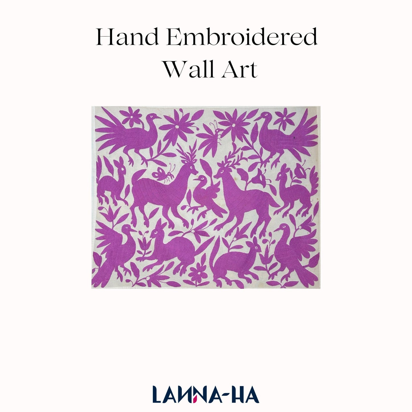 Hand-Embroidered Otomi Wall Art – Lilac & Ivory Boho Decor 26" x 35"
