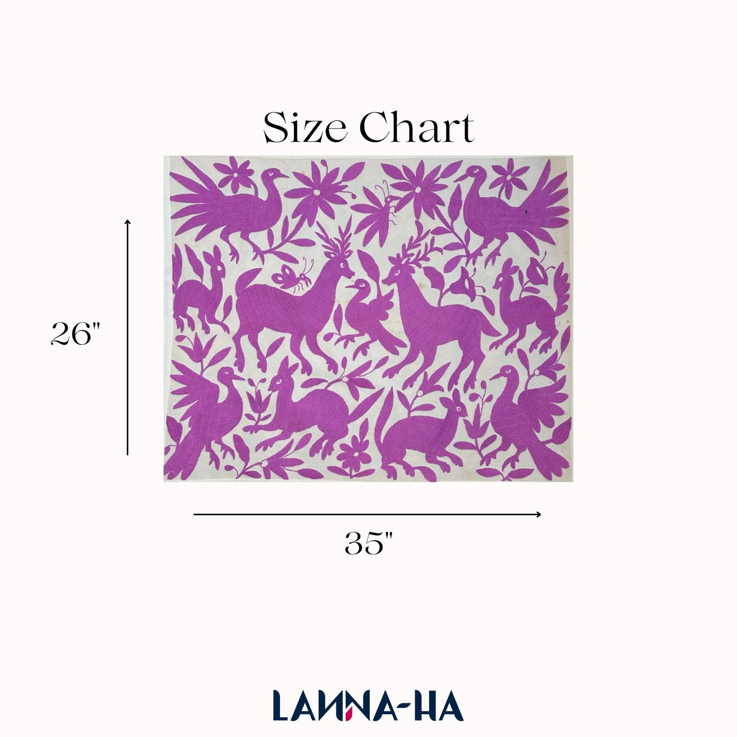 Hand-Embroidered Otomi Wall Art – Lilac & Ivory Boho Decor 26" x 35"