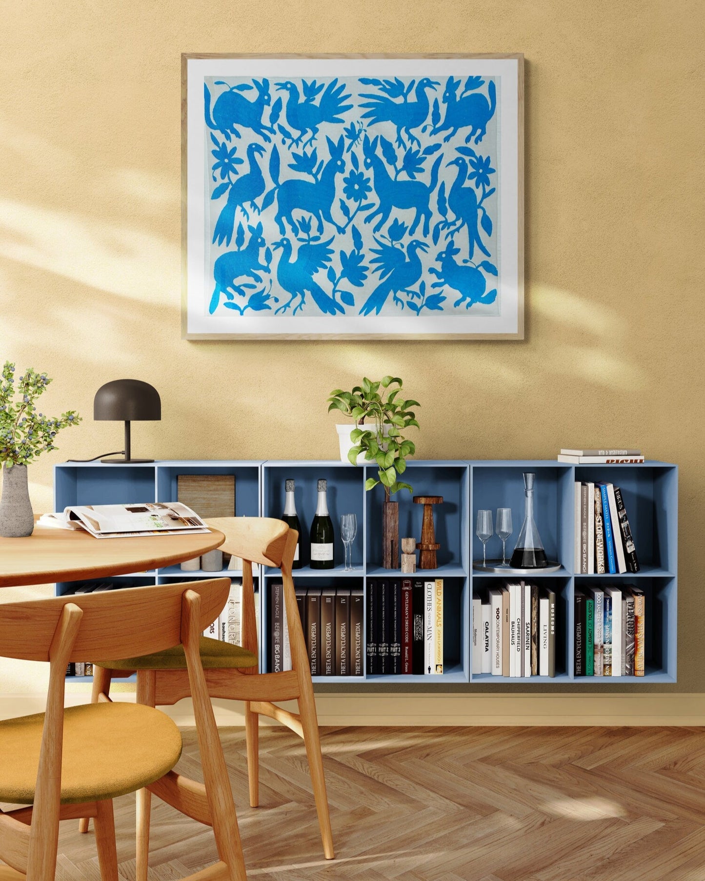 Hand-Embroidered Otomi Wall Art – Cyan & Ivory Boho Decor. 26" X 35"