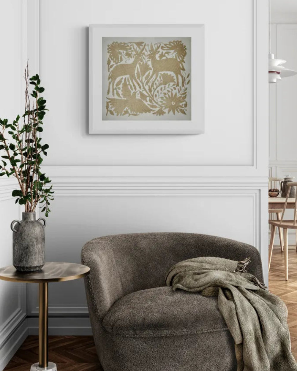 Hand-Embroidered Mexican Wall Art – Tan & Ivory 18"x18"