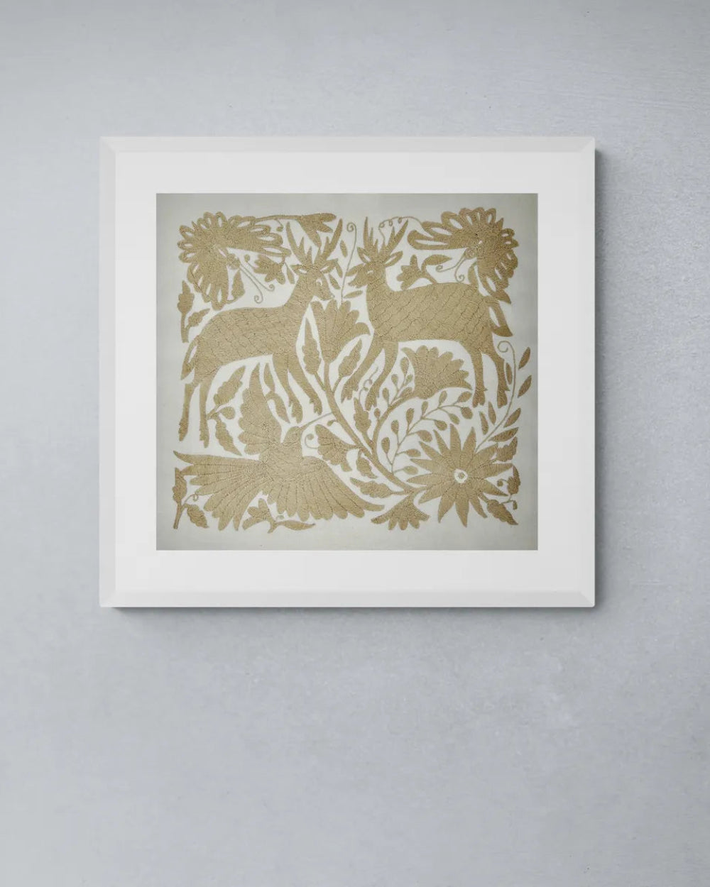 Hand-Embroidered Mexican Wall Art – Tan & Ivory 18"x18"